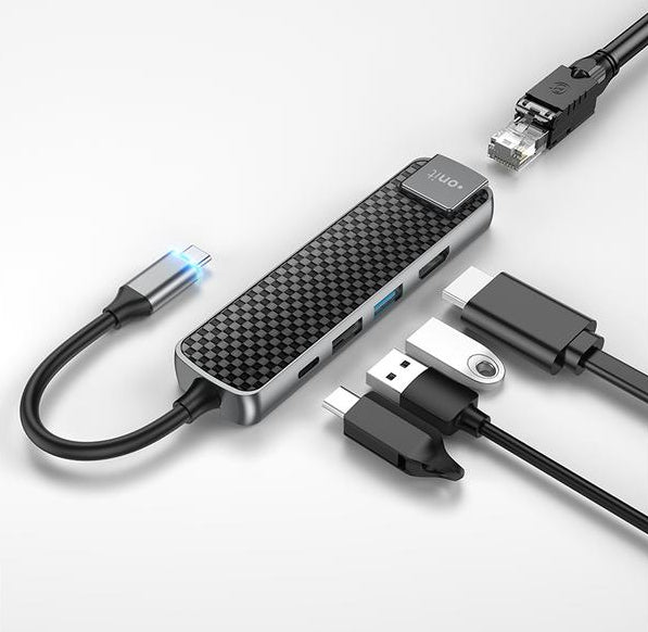 ONIT F00834 Multiport-Adapter – USB-C, 1× HDMI, 2× USB-A, 1× USB-C, 60 W PD, für Windows/Mac/Android