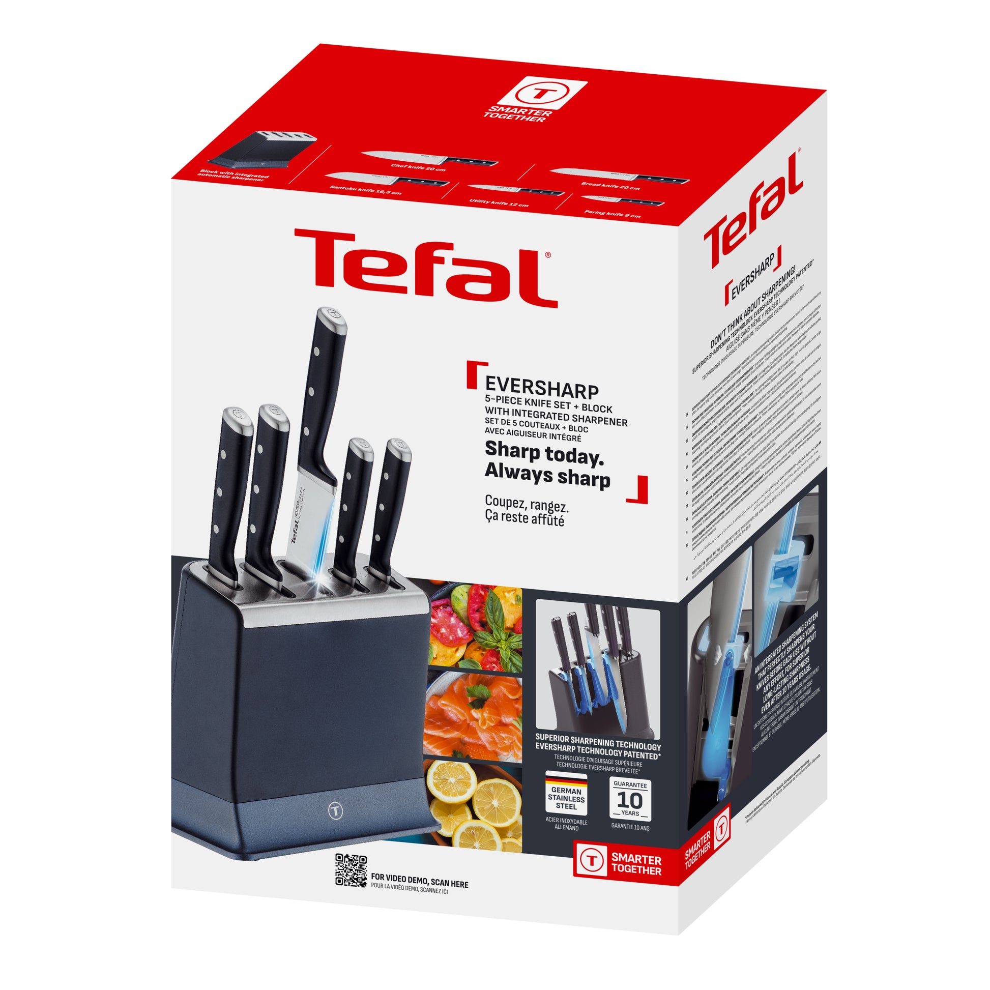Tefal EverSharp Pro – Messerblock 5-teilig, Edelstahlklingen, Schwarz/Blau