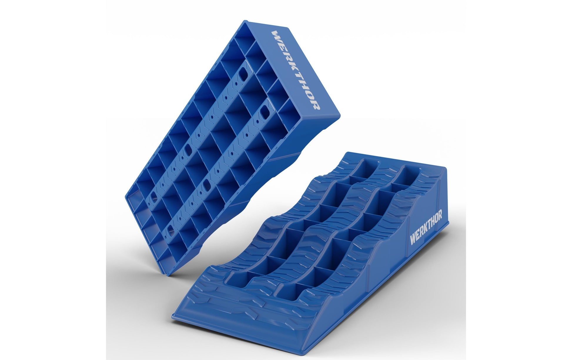 Werkthor Flacher Auffahrkeil – 10 cm breit, bis 3 t, blau, 2 Stk.