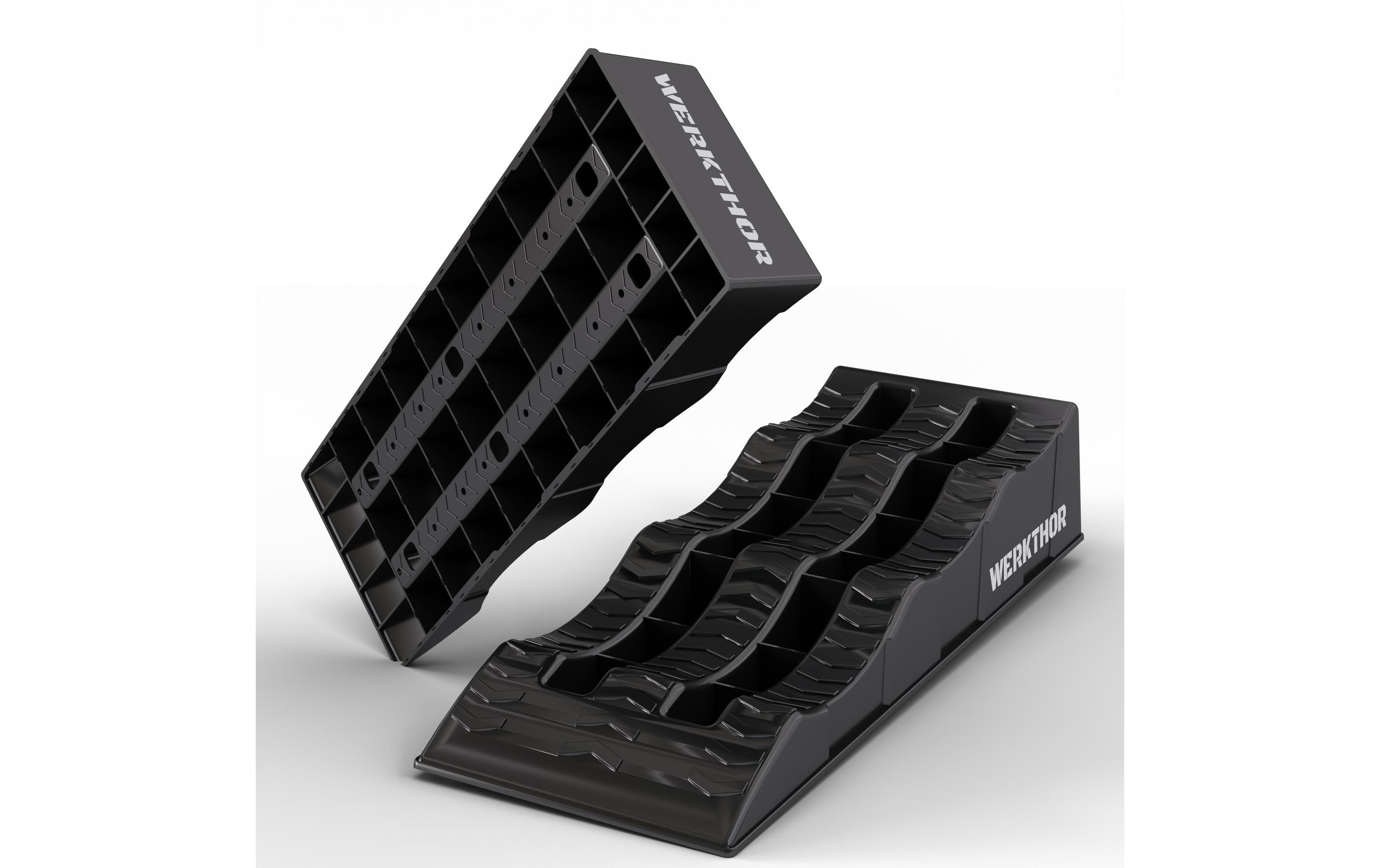 Werkthor Flache Auffahrkeile – Breite 10 cm, bis 3000 kg, Schwarz, 2 Stk.