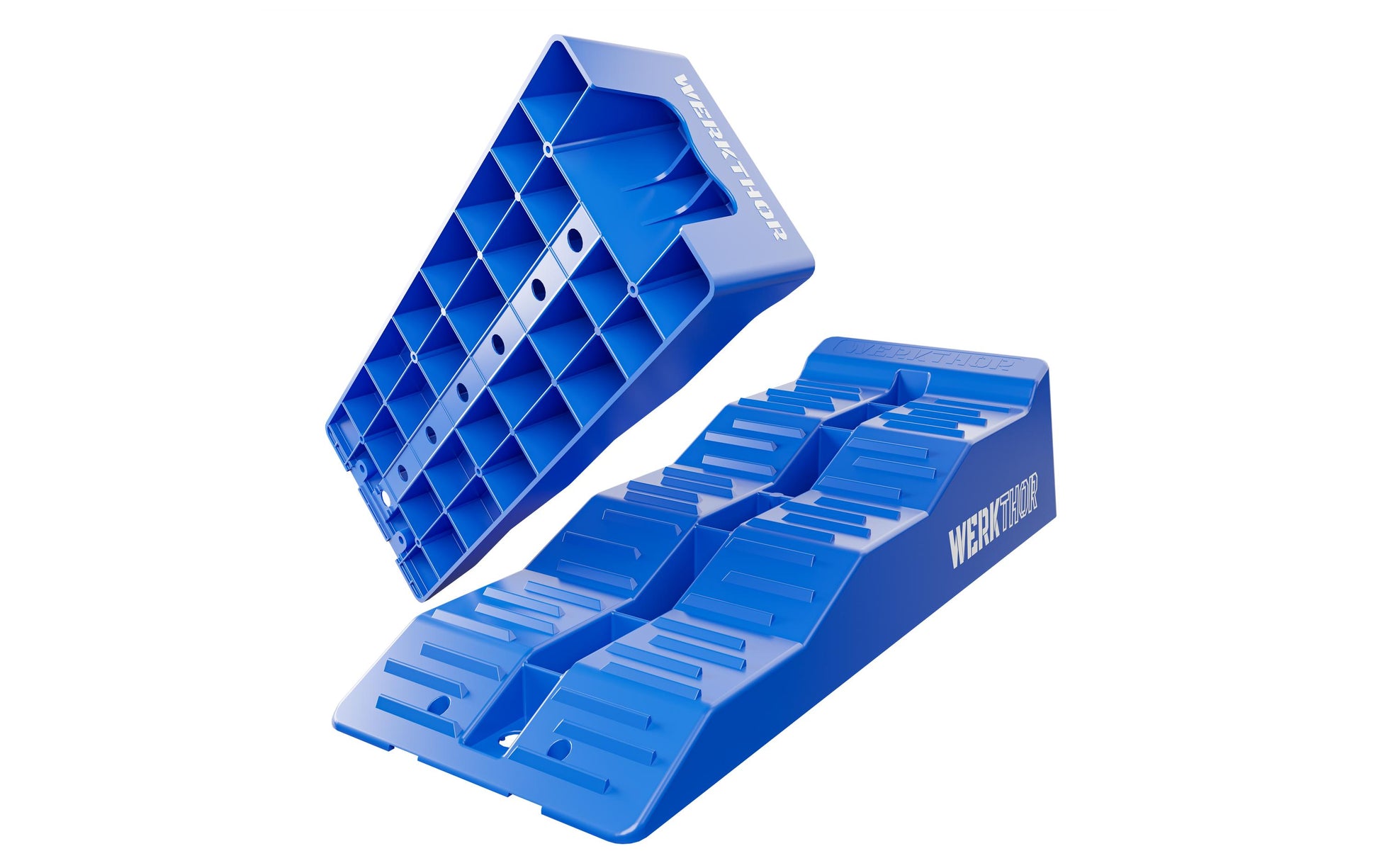 Werkthor Flacher Auffahrkeil – Breite 19 cm, Tragkraft bis 5 t, Blau, 2 Stk.