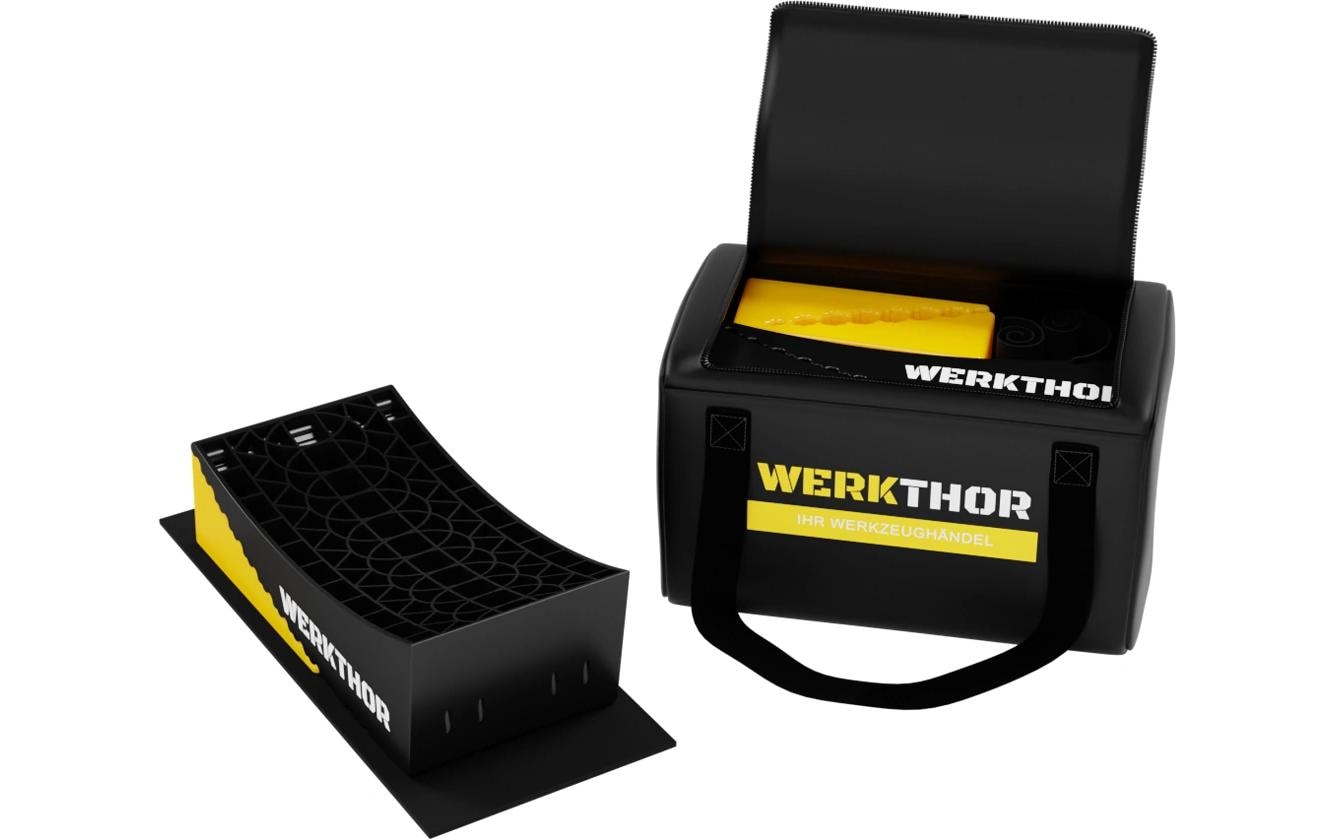 Werkthor Stufenlose Auffahrkeile, inkl. Transporttasche – Breite 154 mm, Gelb, bis 13,5 t, 2 Stk.