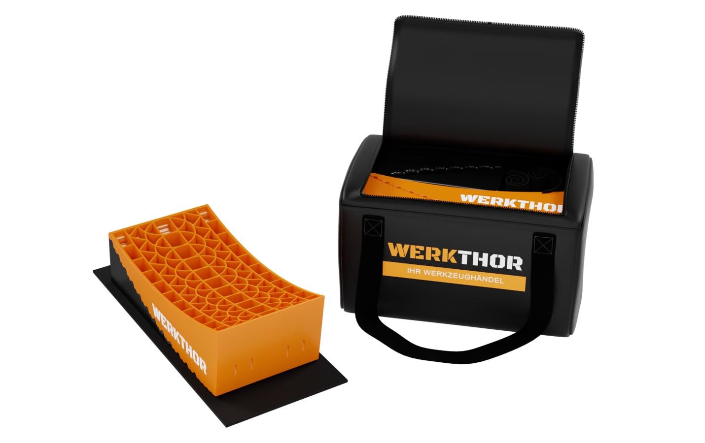 Werkthor Stufenlose Auffahrkeile – Breite 15,4 cm, Tragkraft bis 13,5 t, Orange, 2 Stk.