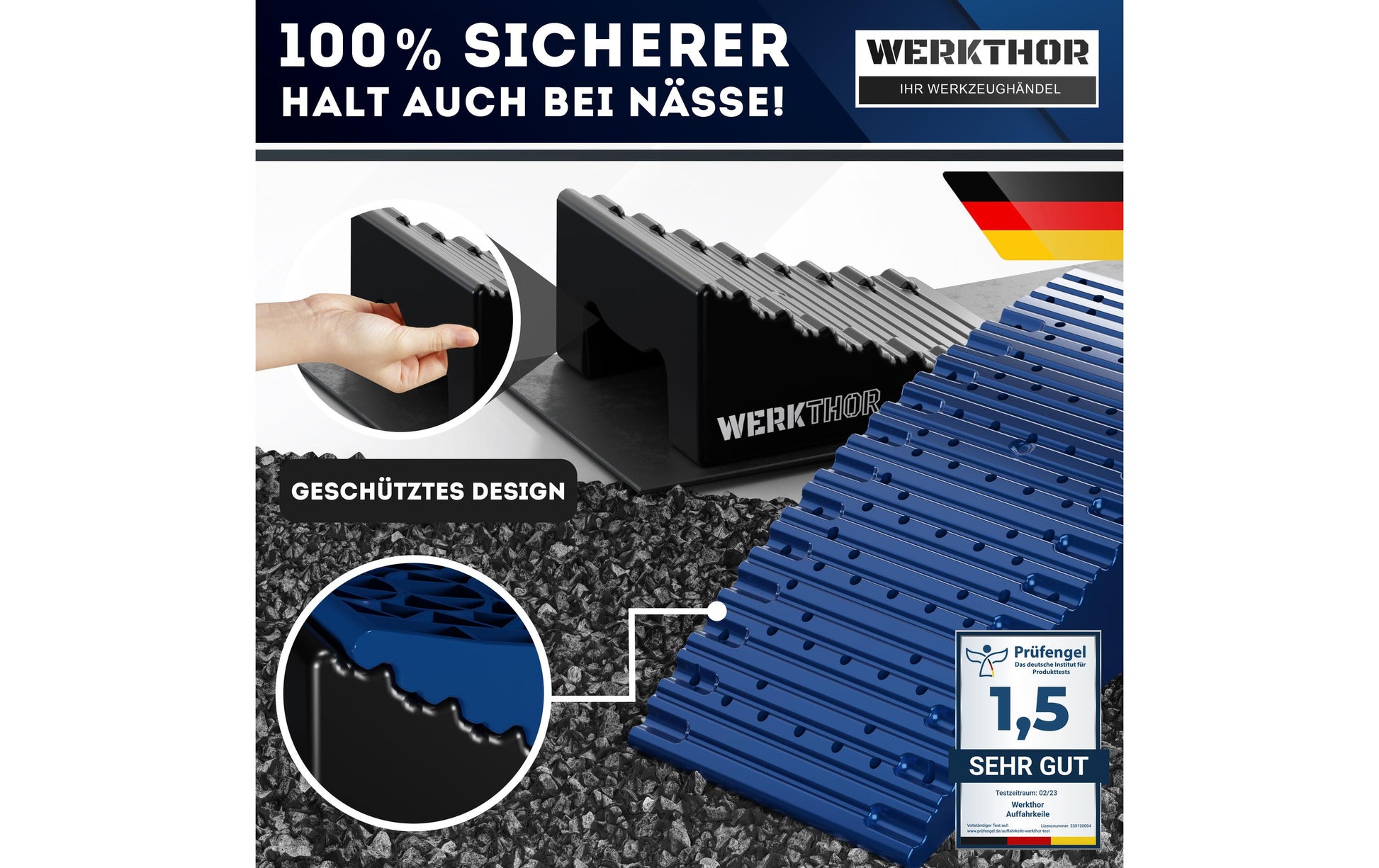 Werkthor Stufenlose Auffahrkeile – 15,4 cm, bis 13,5 t, Blau, mit Transporttasche, 2 Stk.