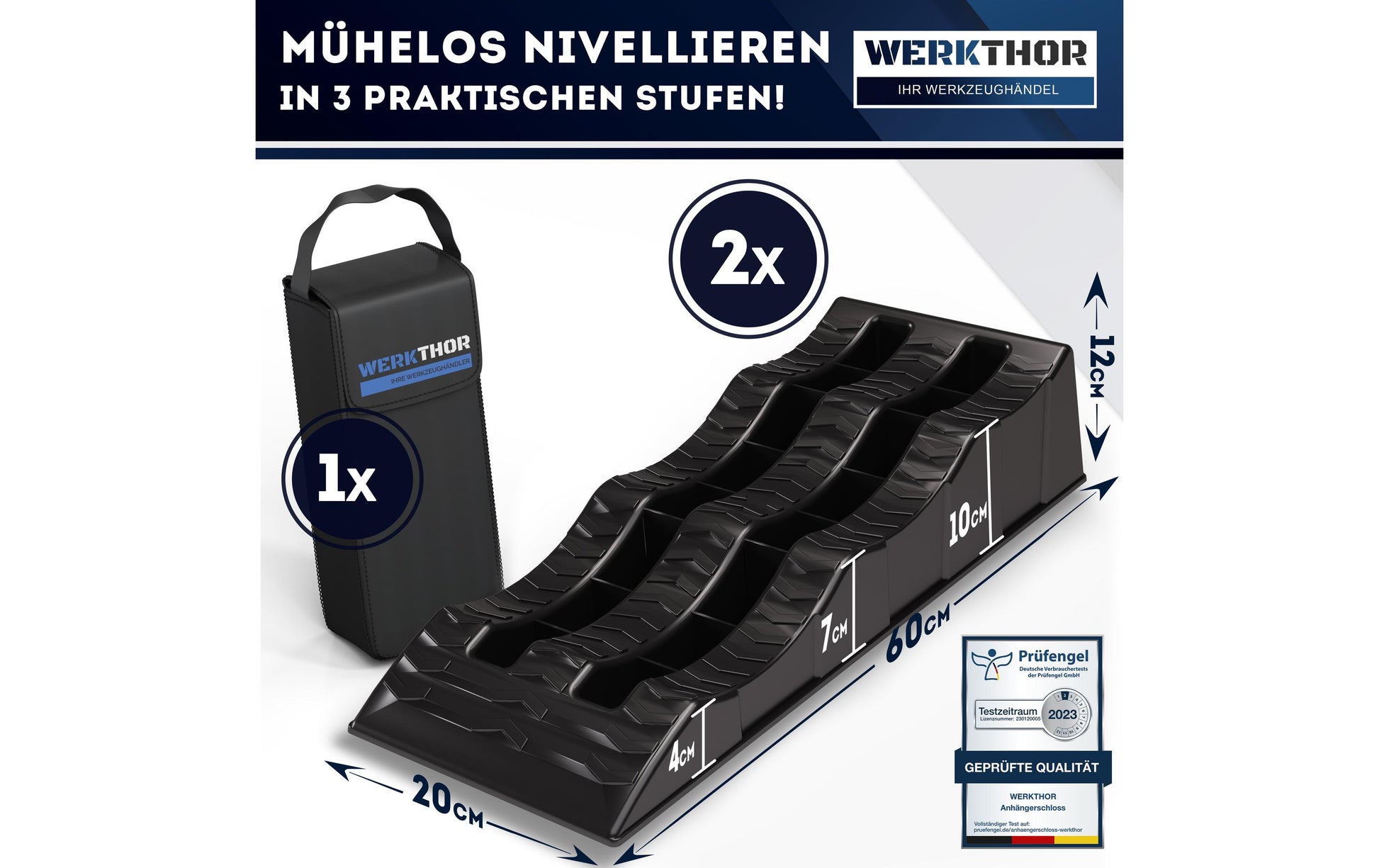 Werkthor Auffahrkeil – Tragkraft 3000 kg, Schwarz, 2er Set