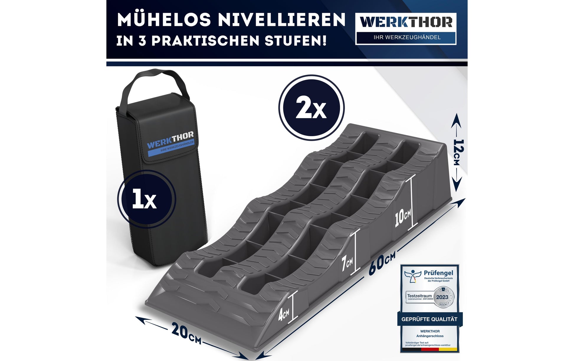 Werkthor Flacher Auffahrkeil – Breite 10 cm – 2 Stk. – bis 3 Tonnen, grau