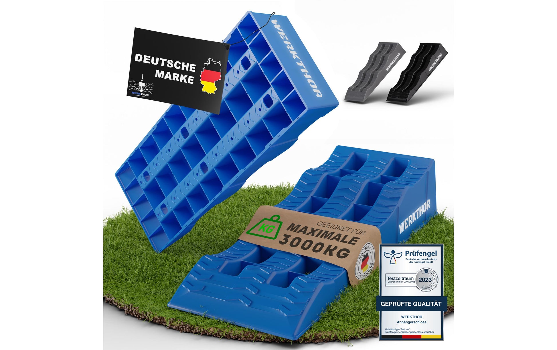 Werkthor Flacher Auffahrkeil – 10 cm breit, bis 3 t, blau, 2 Stk.