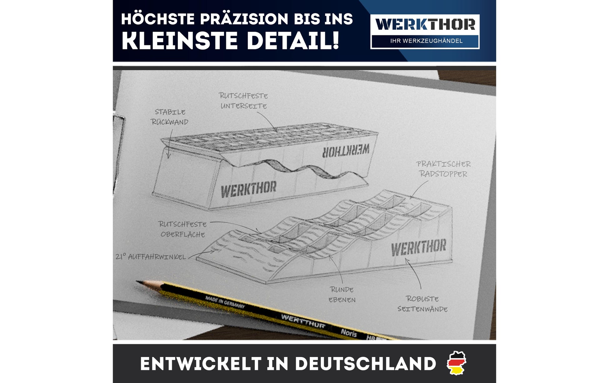Werkthor Flache Auffahrkeile – Breite 100 mm, bis 3000 kg, Grau, 2 Stk.