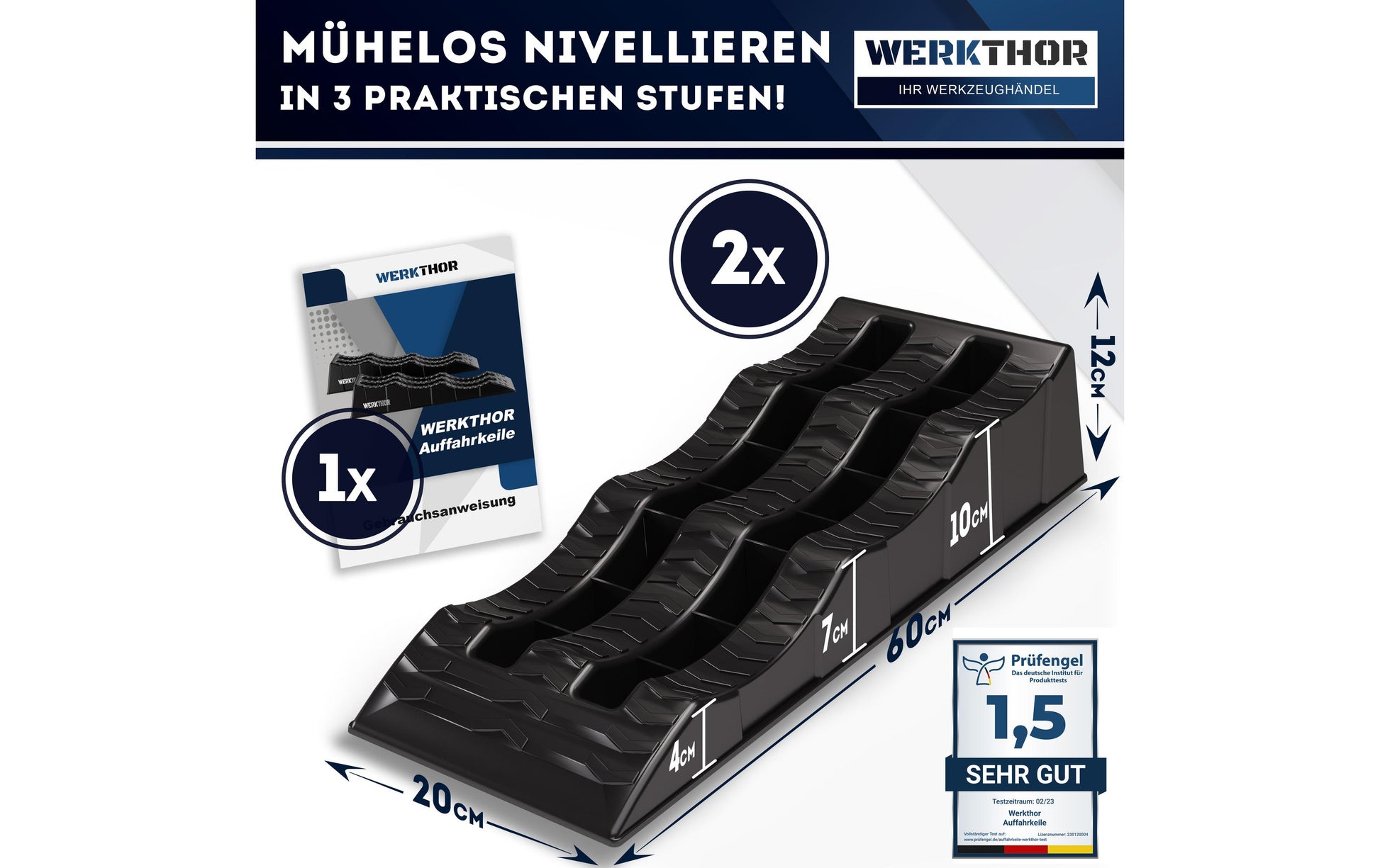Werkthor Flache Auffahrkeile – Breite 10 cm, bis 3000 kg, Schwarz, 2 Stk.