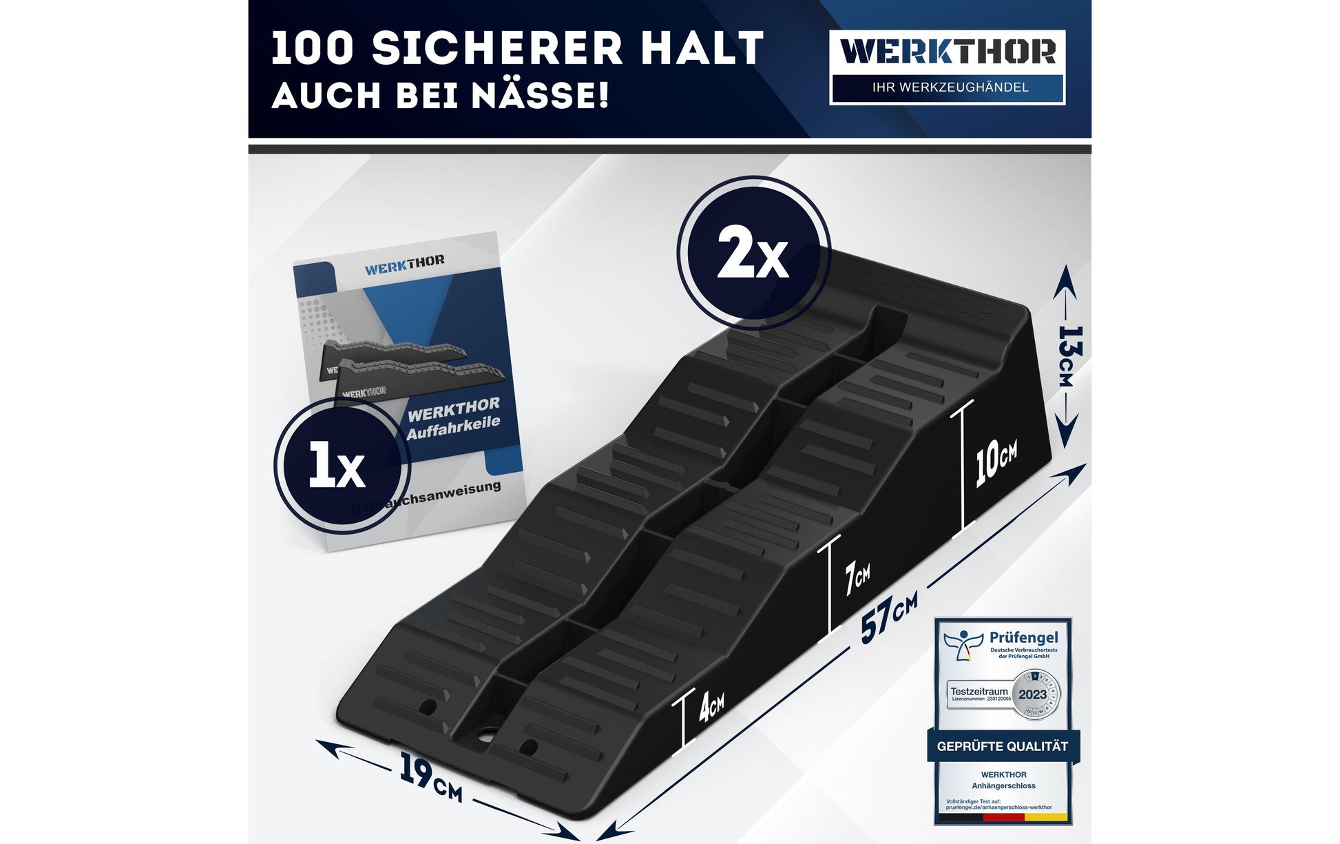 Werkthor Flache Auffahrkeile – Breite 19 cm, bis 5 t, Schwarz, 2 Stk.