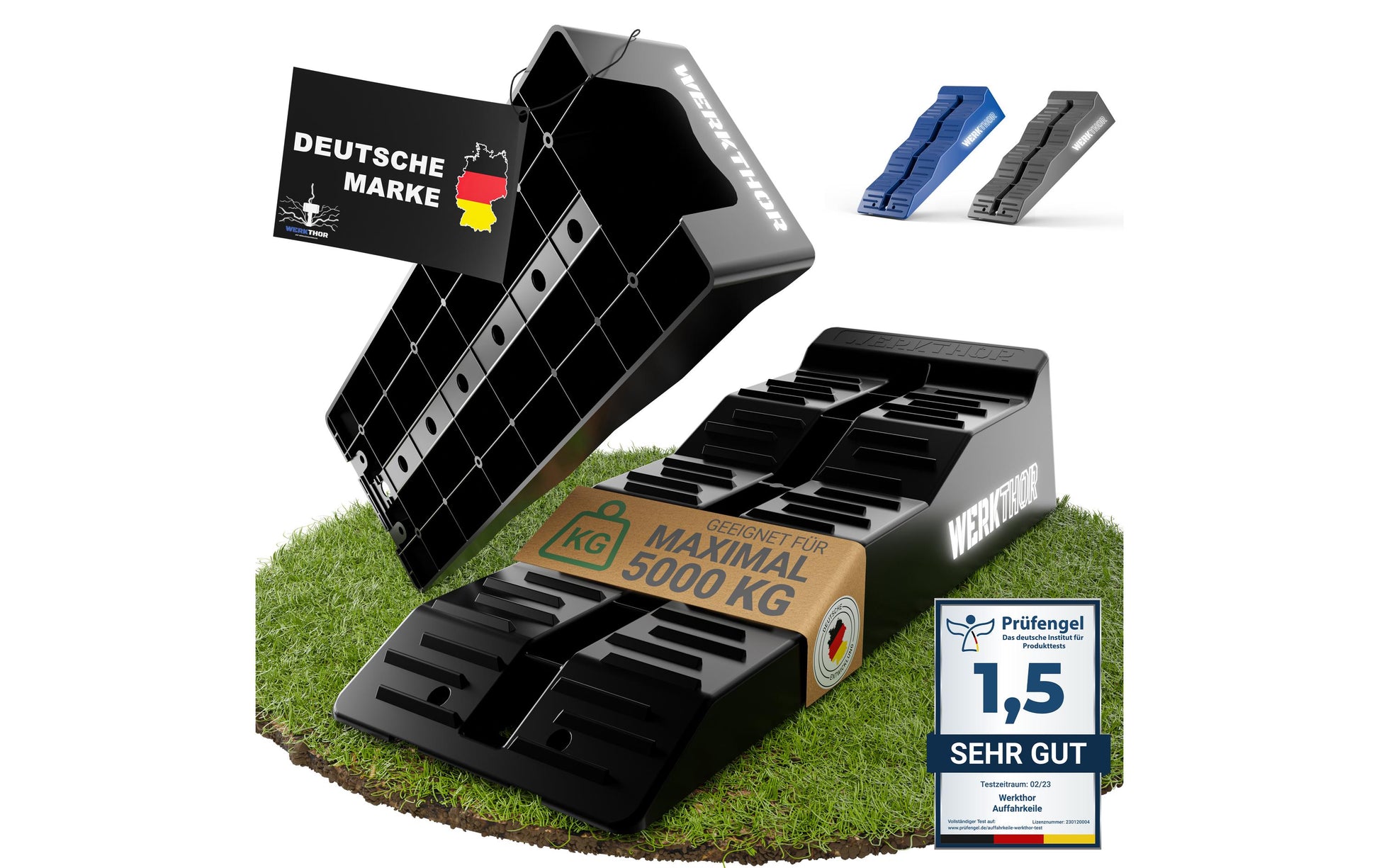 Werkthor Flache Auffahrkeile – Breite 19 cm, bis 5 t, Schwarz, 2 Stk.