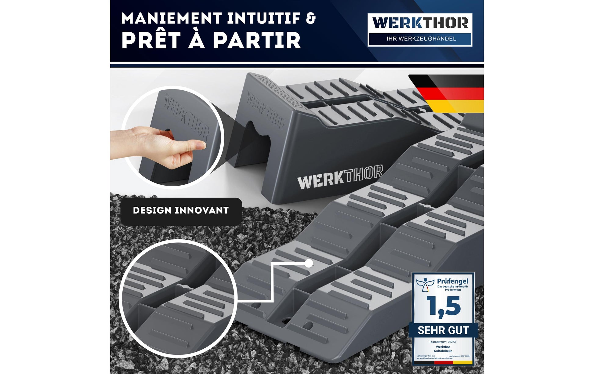 Werkthor Flacher Auffahrkeil – Breite 19 cm – Grau