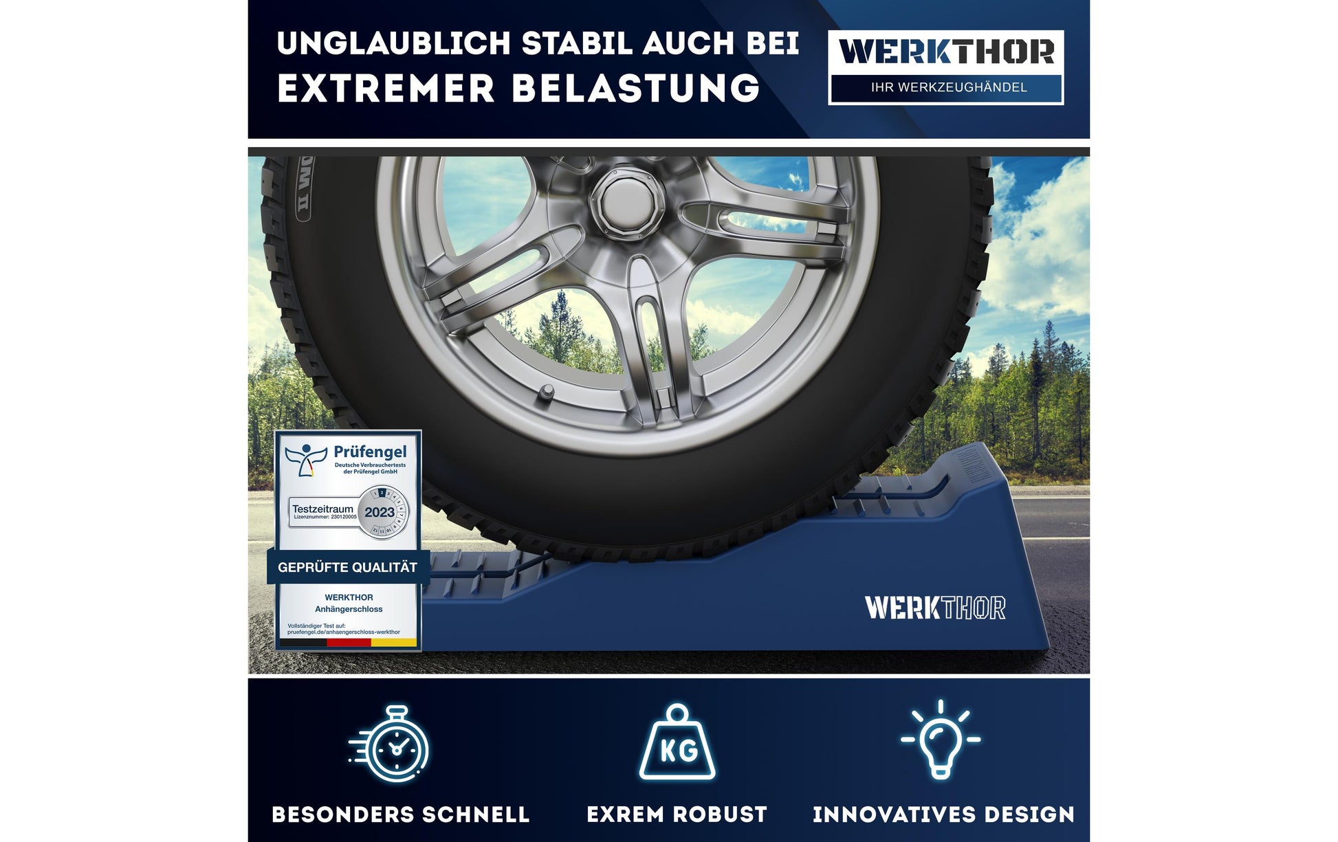 Werkthor Auffahrkeile – 19 cm breit, bis 5 Tonnen Traglast, mit Transporttasche – blau