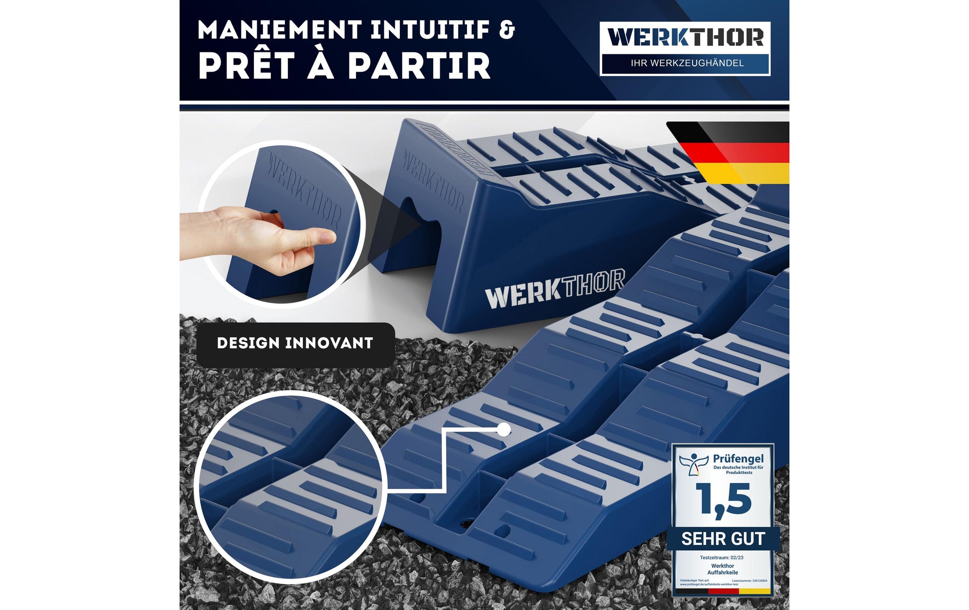 Werkthor Auffahrkeile – 19 cm breit, bis 5 Tonnen Traglast, mit Transporttasche – blau