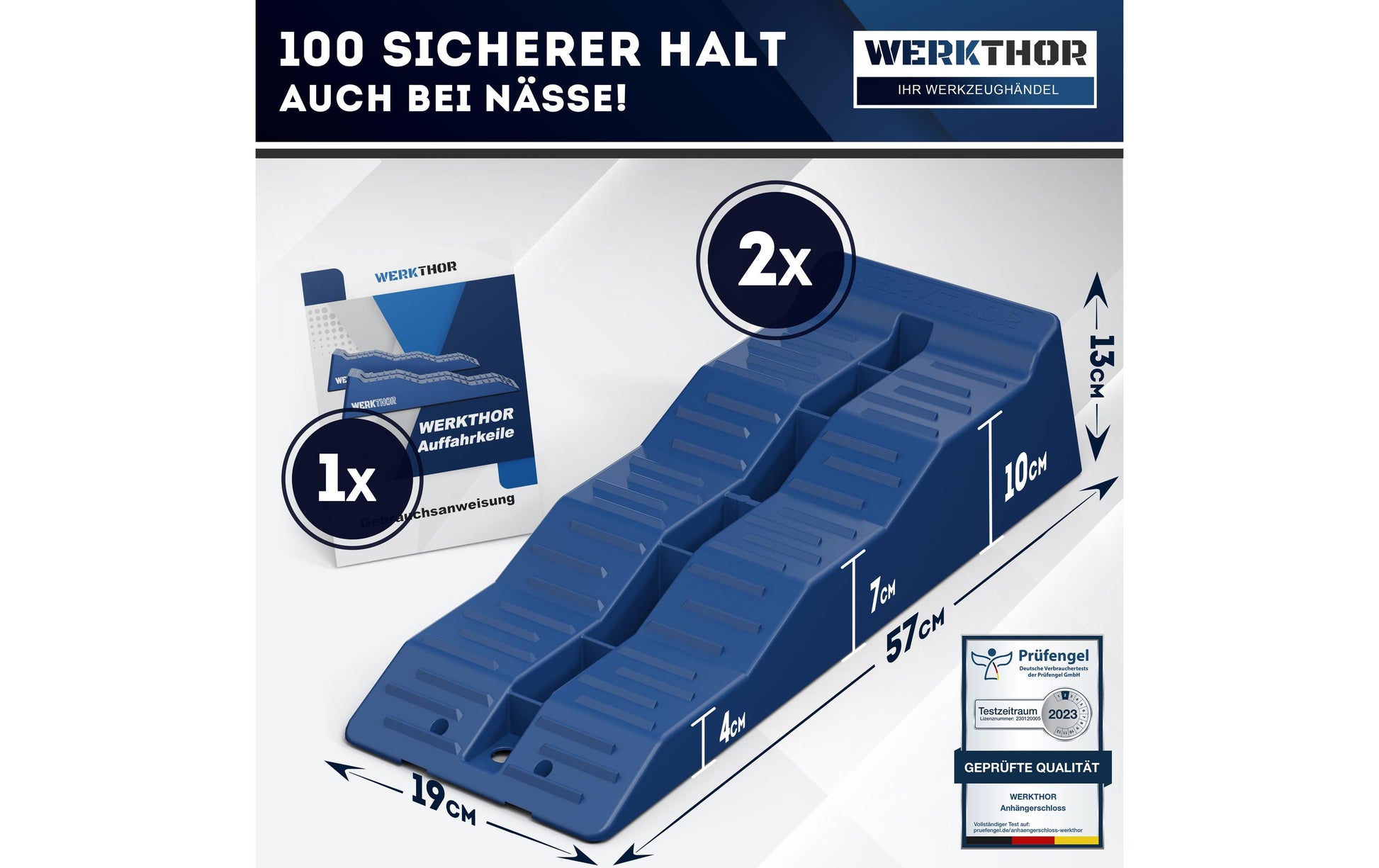 Werkthor Flacher Auffahrkeil – Breite 19 cm, Tragkraft bis 5 t, Blau, 2 Stk.