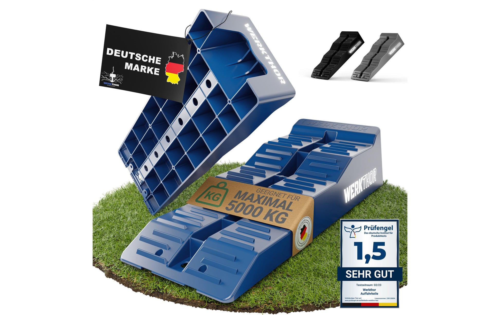 Werkthor Flacher Auffahrkeil – Breite 19 cm, Tragkraft bis 5 t, Blau, 2 Stk.
