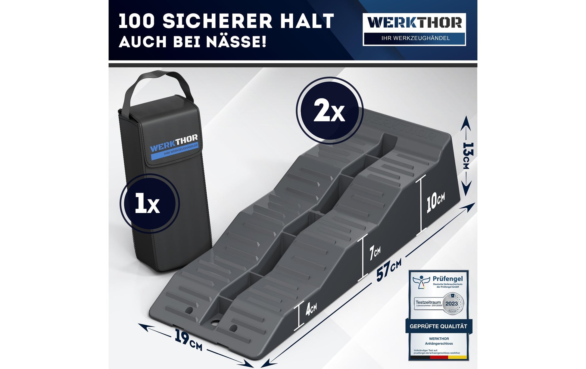 Werkthor Flacher Auffahrkeil – 19 cm – 2 Stk. – mit Transporttasche – bis 5 Tonnen
