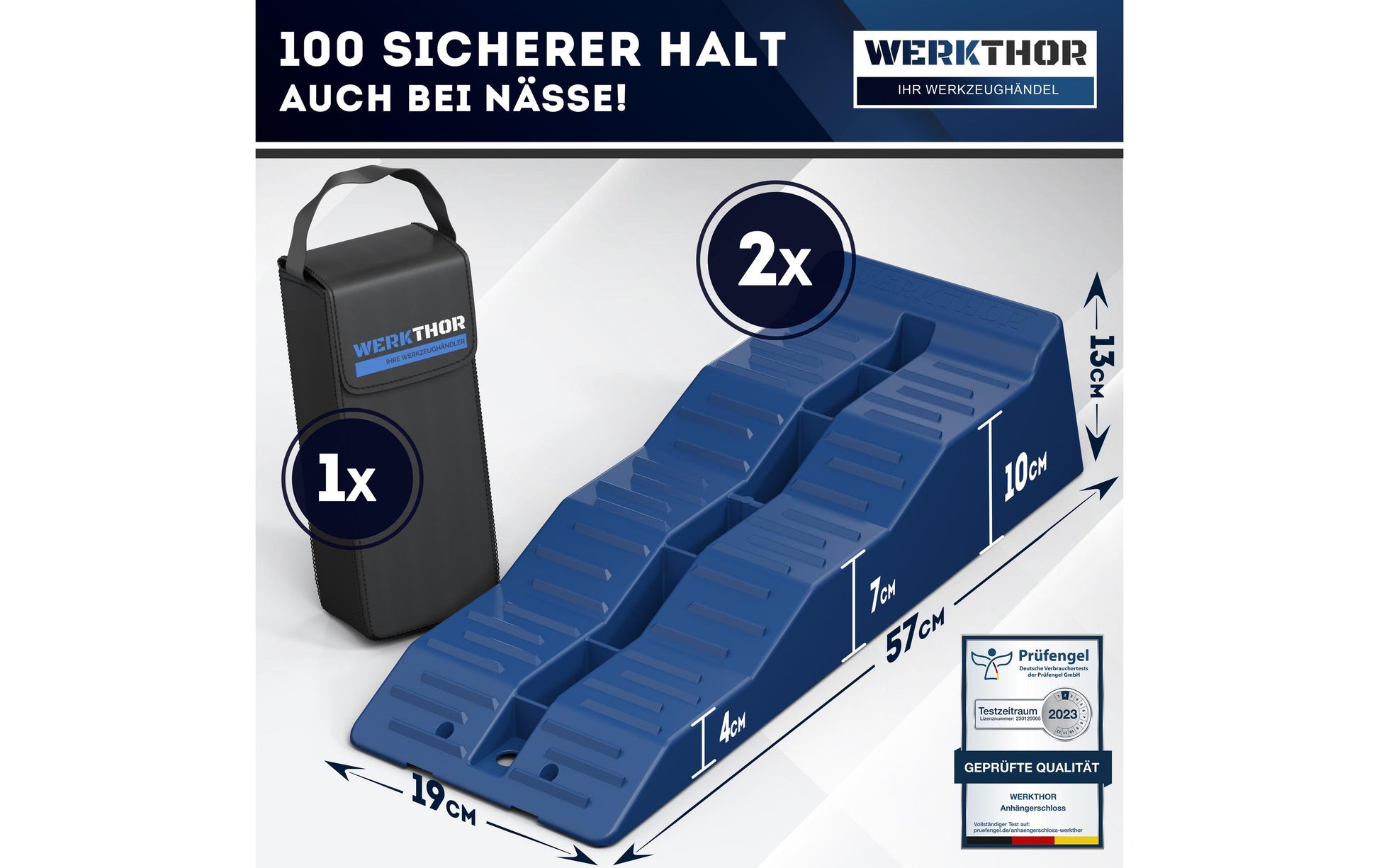 Werkthor Auffahrkeile – 19 cm breit, bis 5 Tonnen Traglast, mit Transporttasche – blau