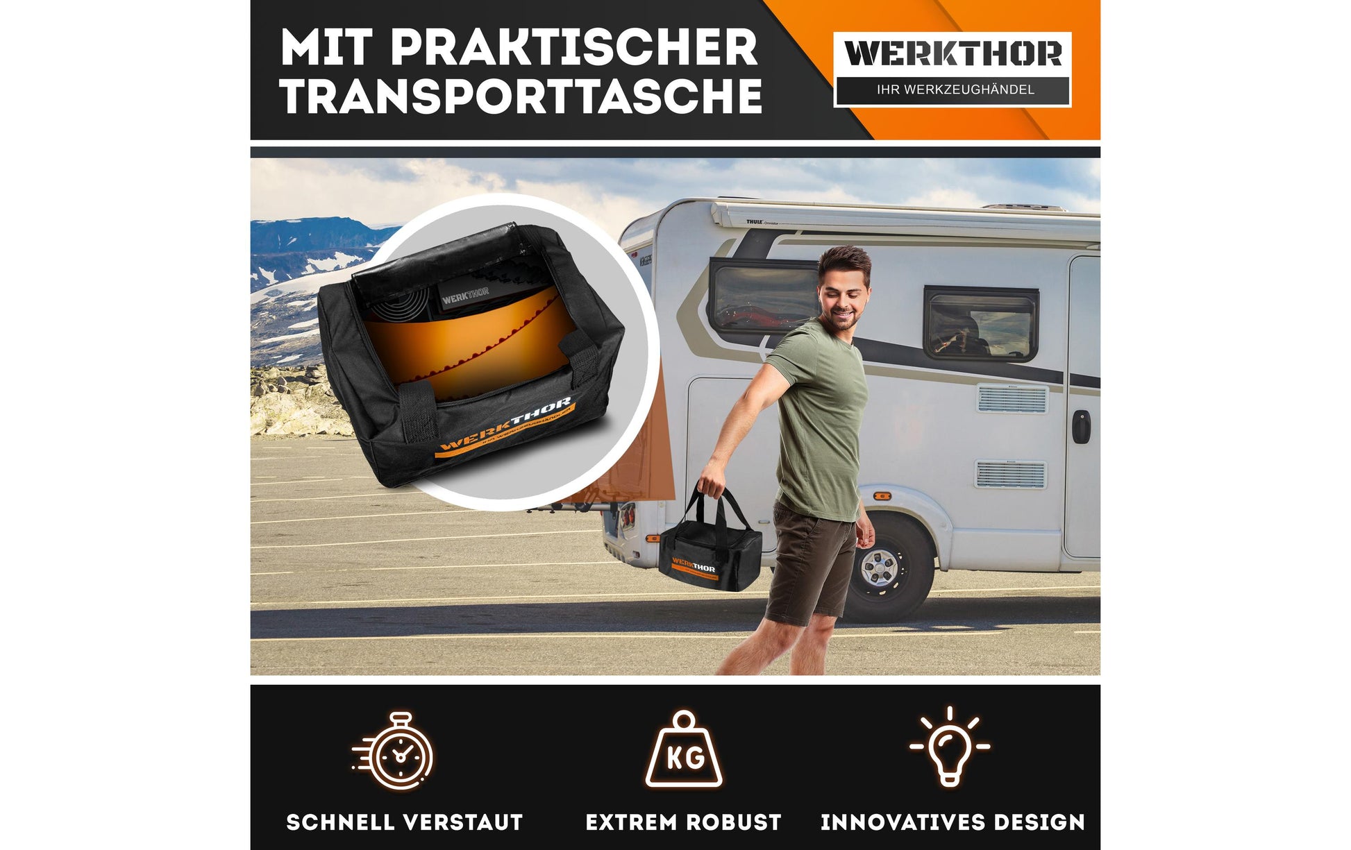 Werkthor Stufenlose Auffahrkeile – Breite 15,4 cm, Tragkraft bis 13,5 t, Orange, 2 Stk.