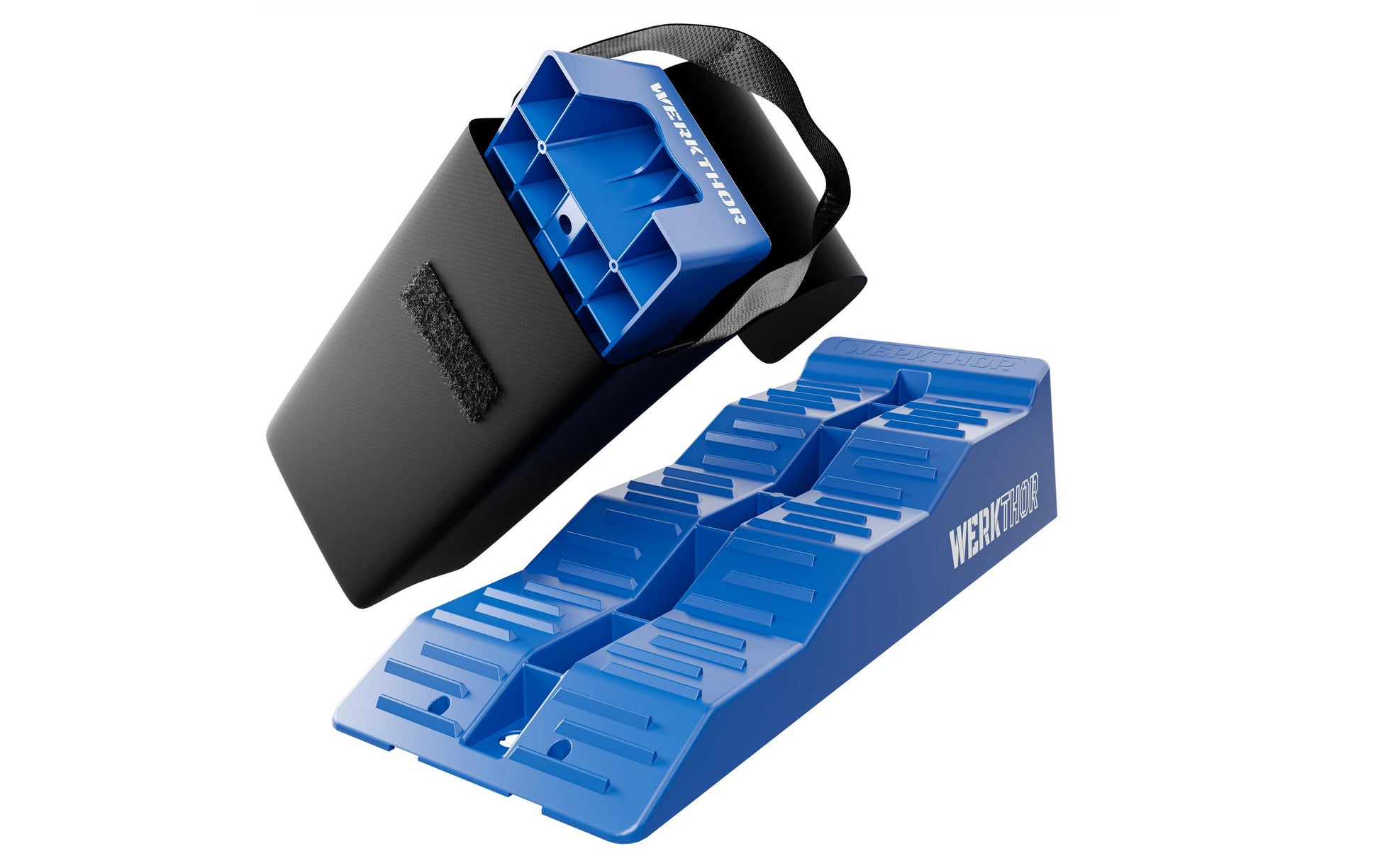 Werkthor Auffahrkeile – 19 cm breit, bis 5 Tonnen Traglast, mit Transporttasche – blau