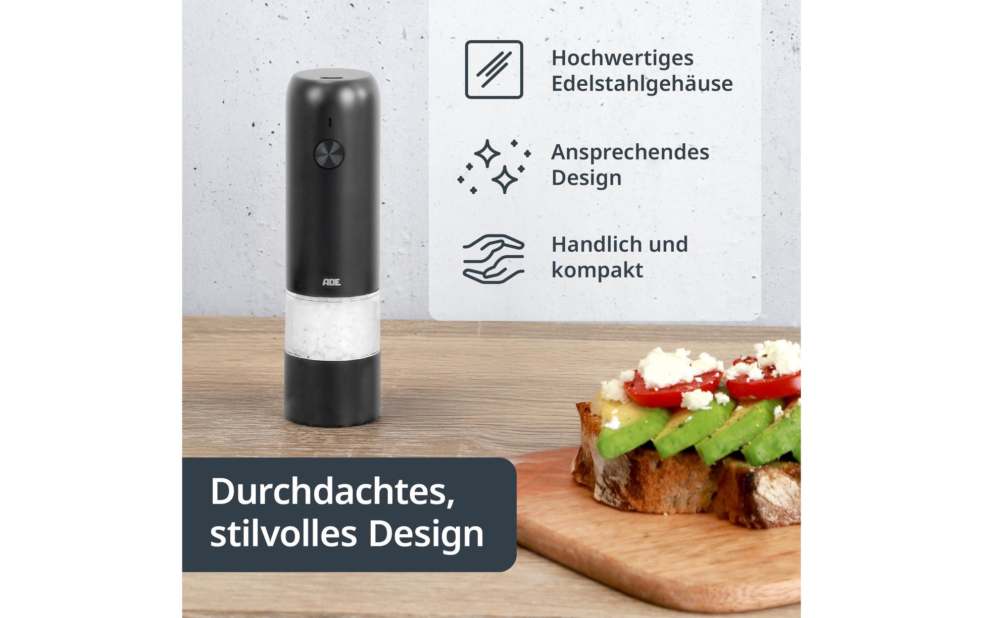 Ade Salz-/Pfeffermühle 13,9 cm, Edelstahl/Keramik, Anthrazit