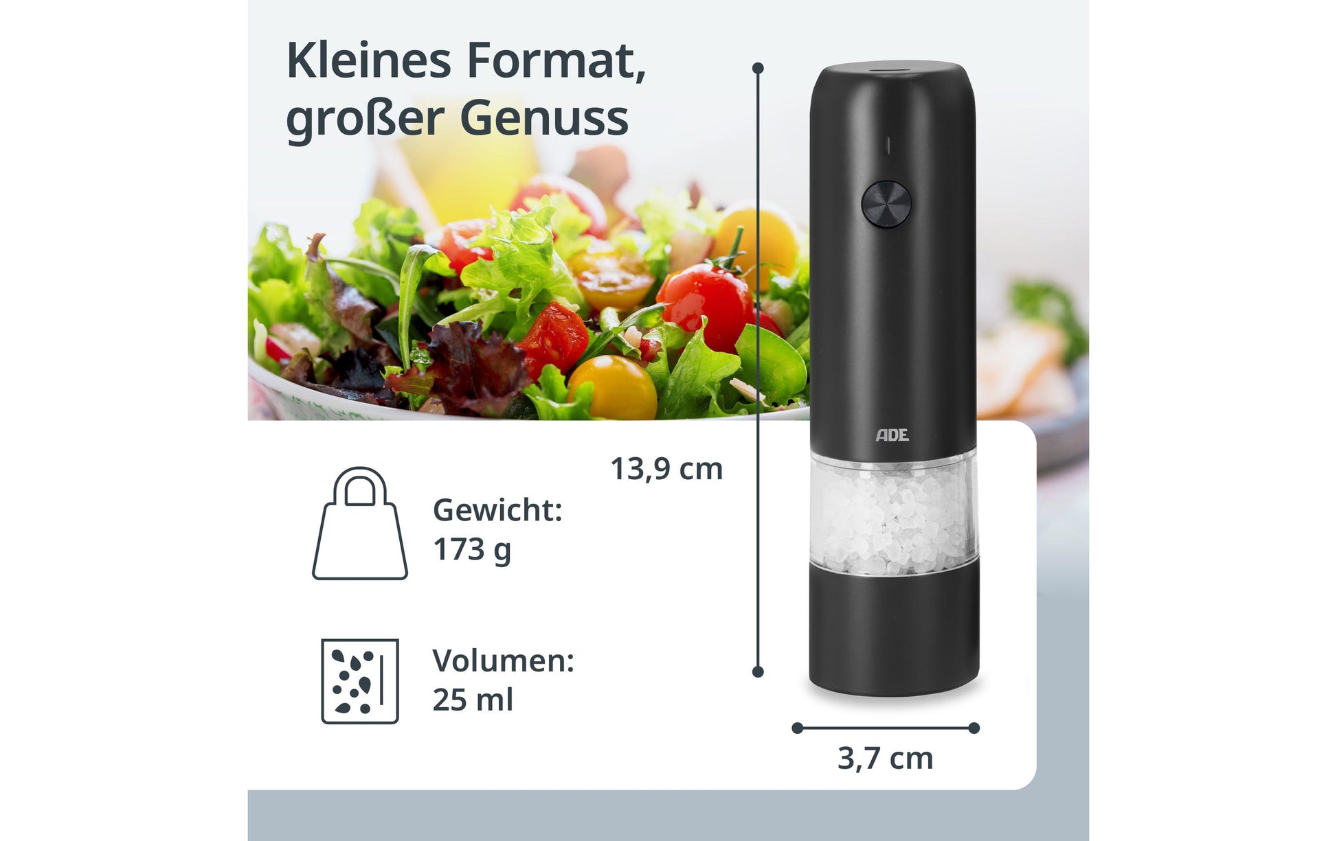 Ade Salz-/Pfeffermühle 13,9 cm, Edelstahl/Keramik, Anthrazit