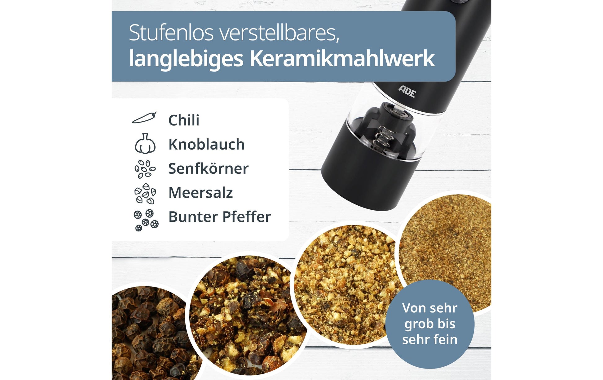 Ade Salz-/Pfeffermühle 13,9 cm, Edelstahl/Keramik, Anthrazit