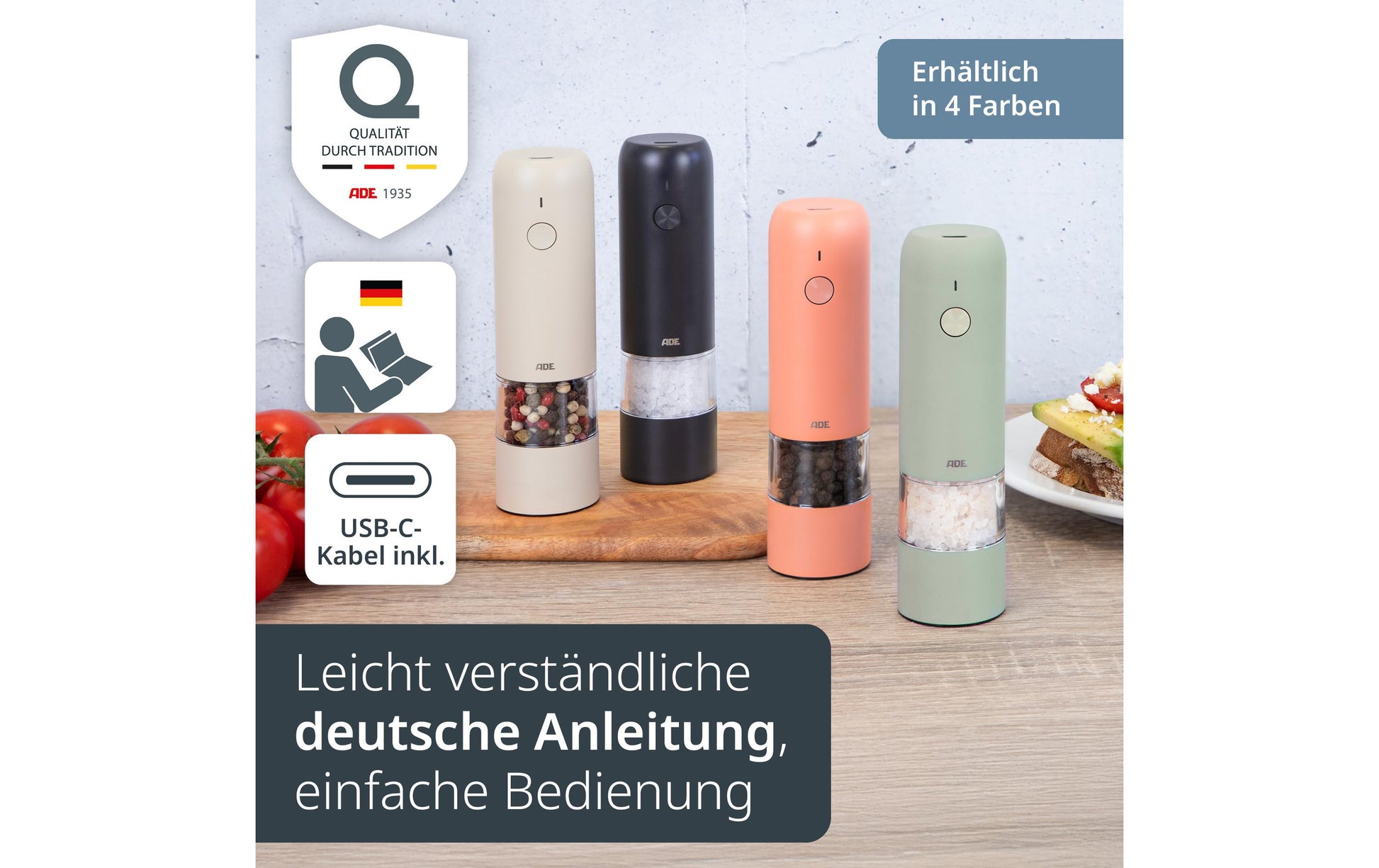 Ade Salz-/Pfeffermühle 13,9 cm, Edelstahl/Keramik, Anthrazit