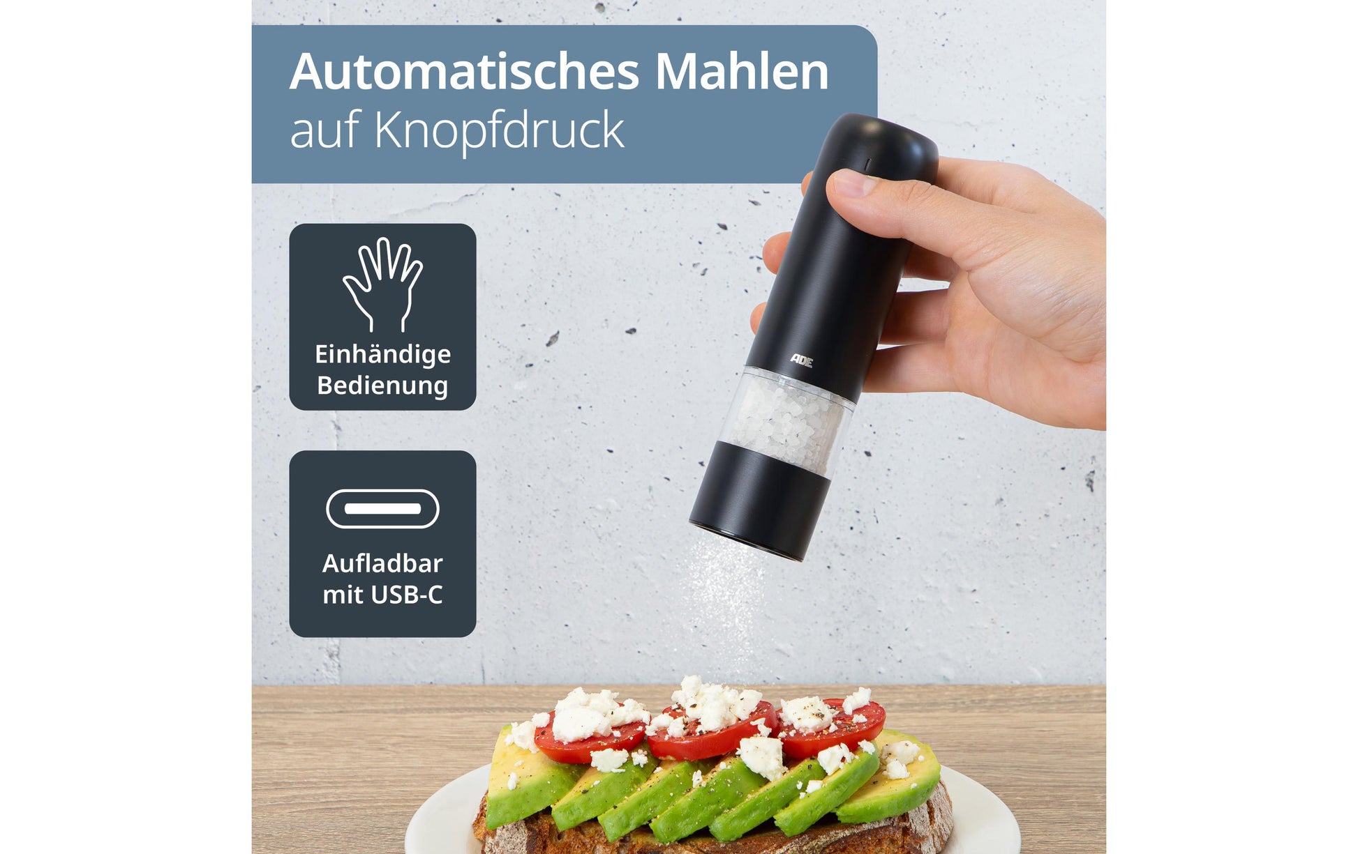 Ade Salz-/Pfeffermühle 13,9 cm, Edelstahl/Keramik, Anthrazit