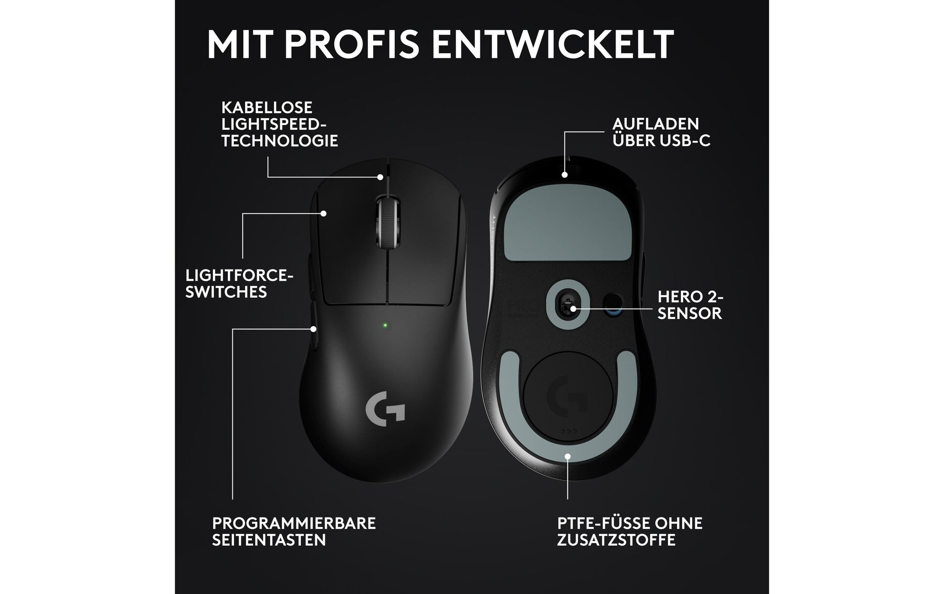 Logitech G PRO X SUPERLIGHT 2 DEX – Gaming-Maus – Kabellos (2,4 GHz), 44000 DPI, Rechts, Schwarz