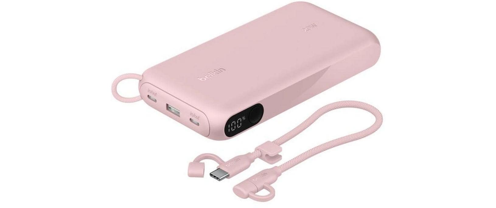 Belkin Powerbank 20000 mAh, PD 20 W, mit Display, Pink
