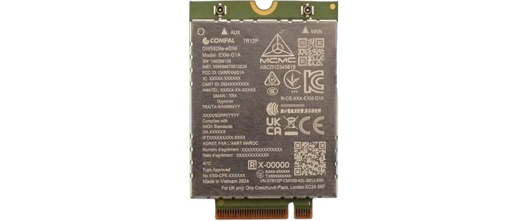DELL DW5826E WWAN-Modul für Dell 14 Plus/16 Plus, Pro 13/14/16, Latitude/Precision – 600 Mbit/s – Silber