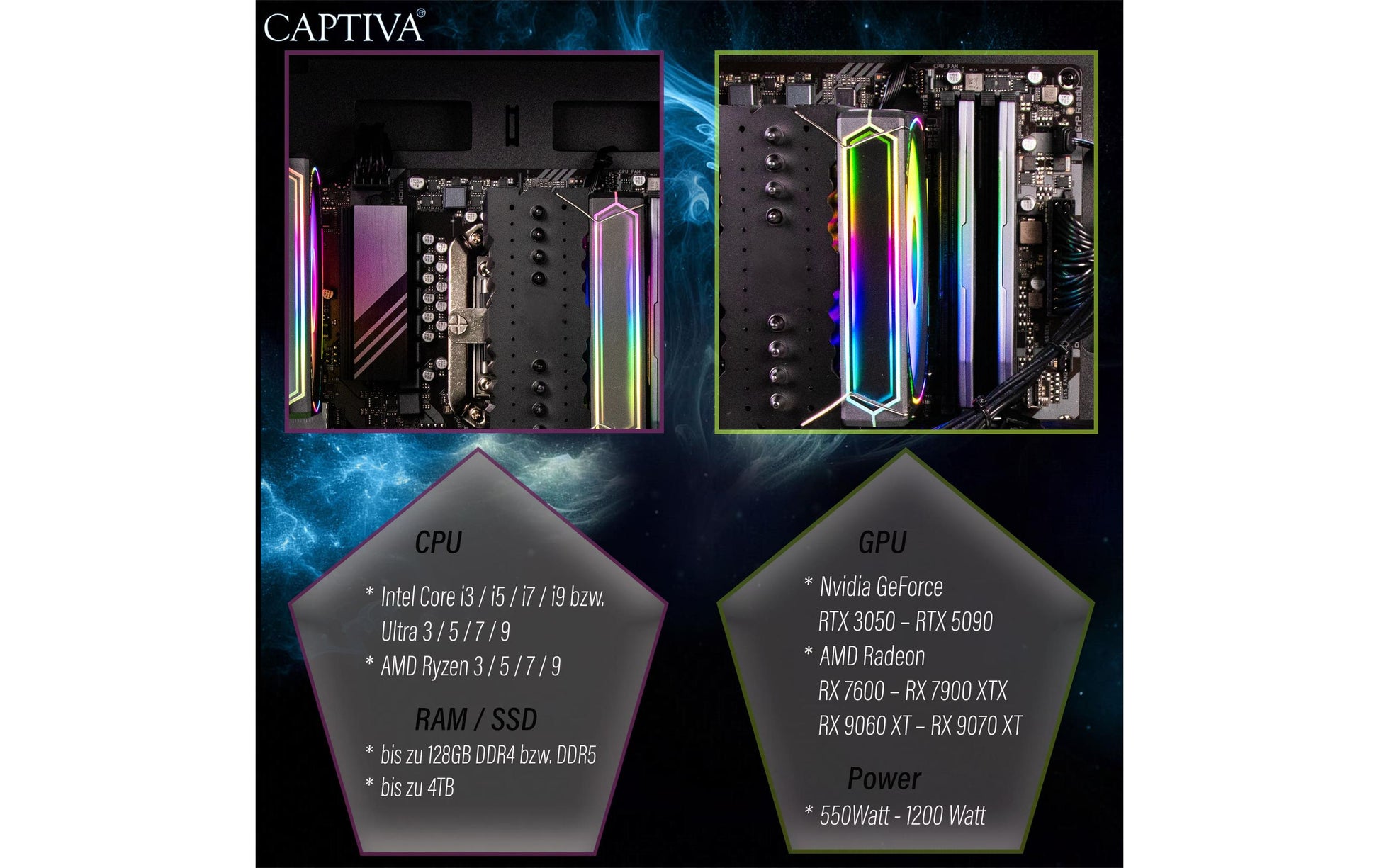 Captiva Tower – AMD Ryzen 7 7800X3D, 64 GB RAM, 2 TB SSD, NVIDIA GeForce RTX 5070 Ti 16 GB, Windows 11 Home
