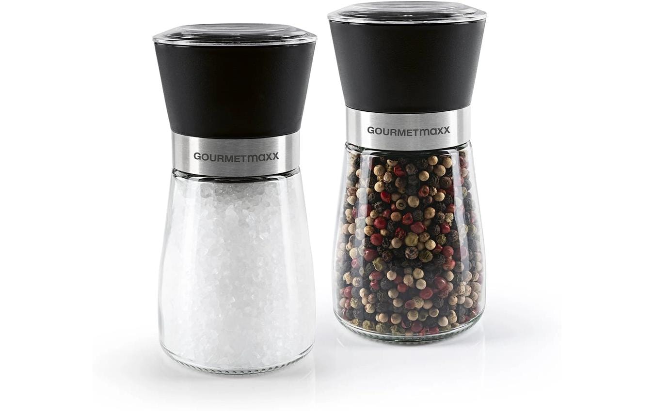 Gourmetmaxx Salz- und Pfeffermühle 13 cm, Glas/Kunststoff, Schwarz, 2er-Set