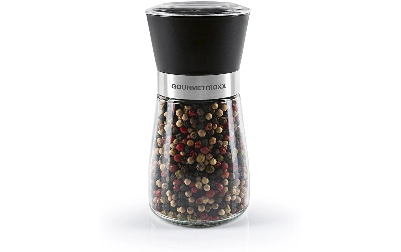 Gourmetmaxx Salz- und Pfeffermühle 13 cm, Glas/Kunststoff, Schwarz, 2er-Set