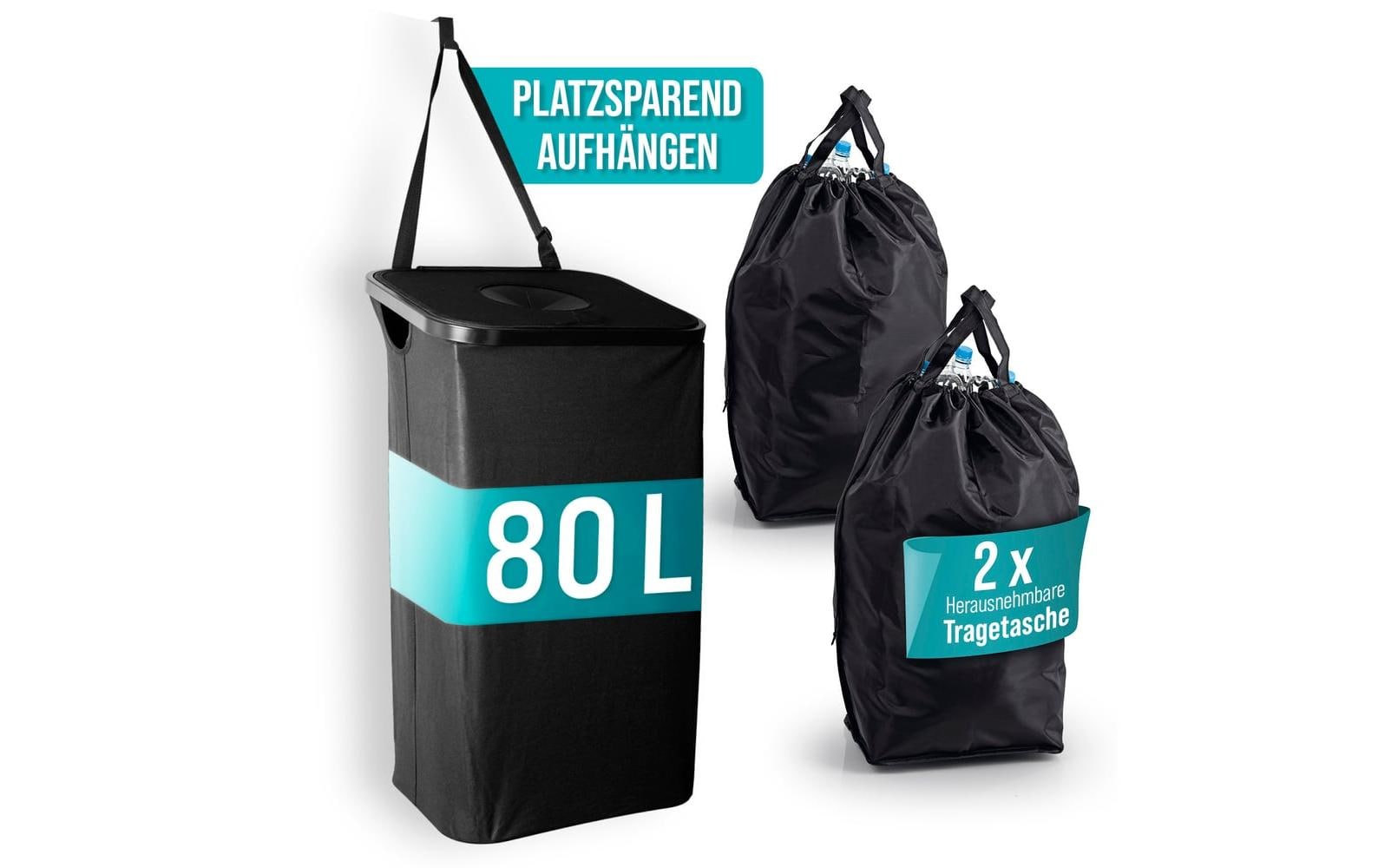 EASYmaxx mobiler Abfallsammler – 80 l – Kunststoff – schwarz
