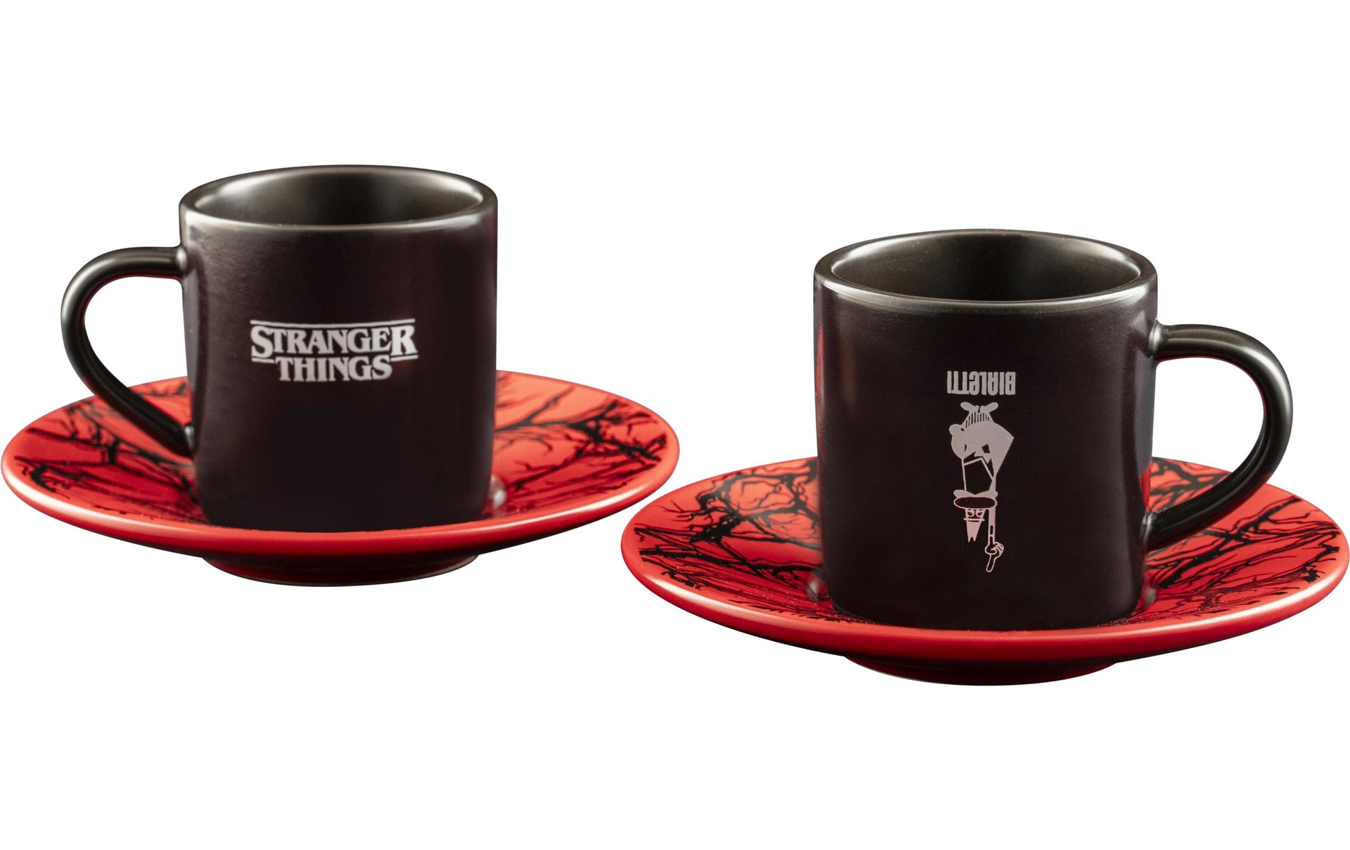 Bialetti Espressotassen – 2-teiliges Set, 80 ml, Keramik, Rot, mit Unterteller