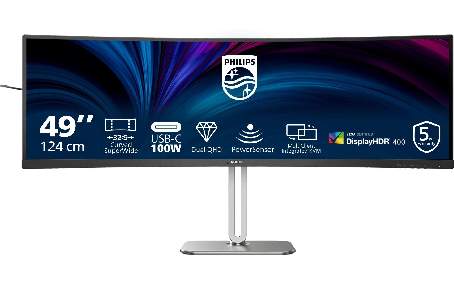 Philips 49B2U5900C/00 – Monitor, 48,8", 75 Hz, 450 cd/m², KVM, Gebogen, Lautsprecher, VESA 100 × 100, Schwarz