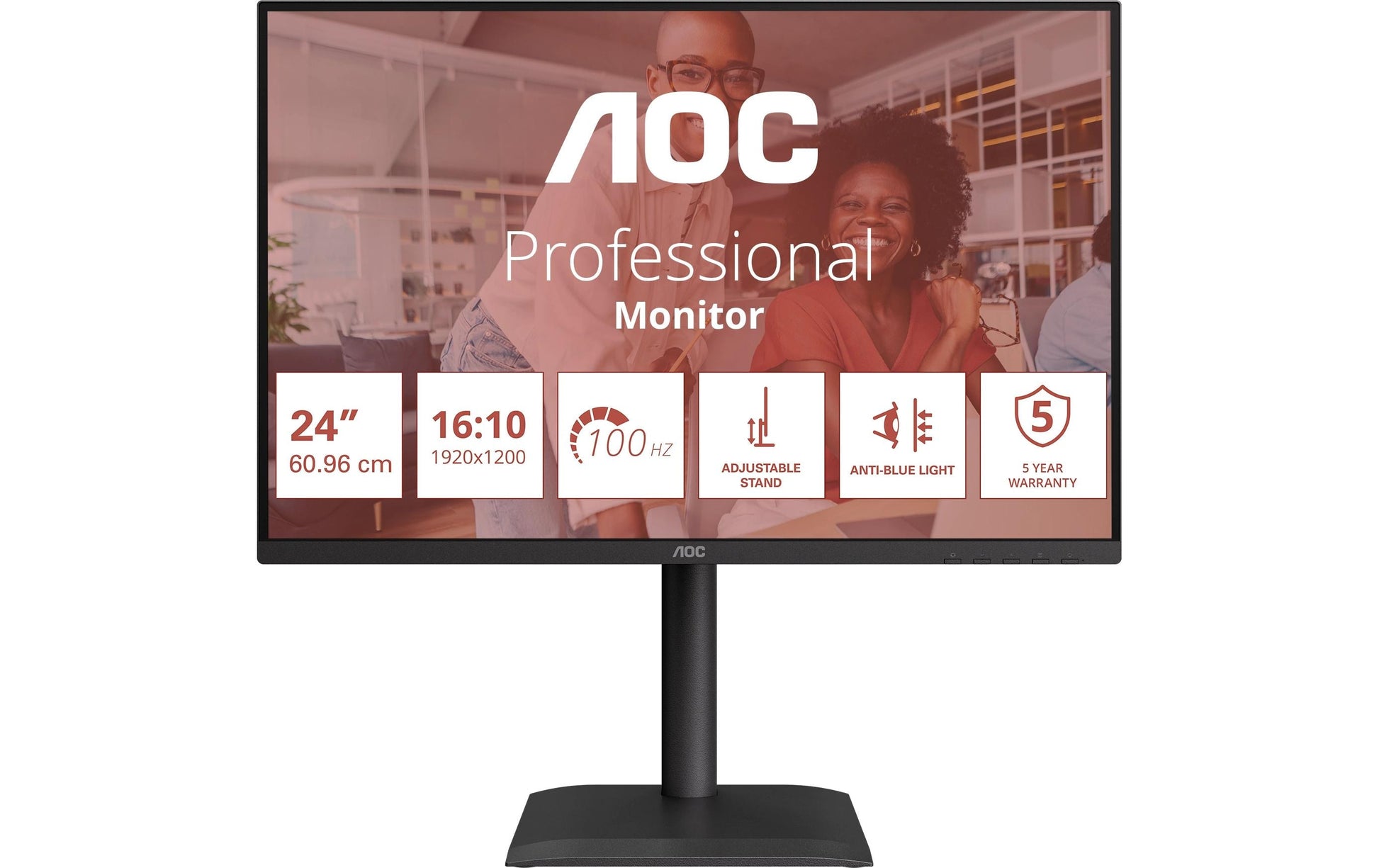 AOC 24X24E4U – Monitor, 24" 1920 × 1200 (WUXGA), IPS, 100 Hz, Lautsprecher, VESA 100 × 100, Schwarz