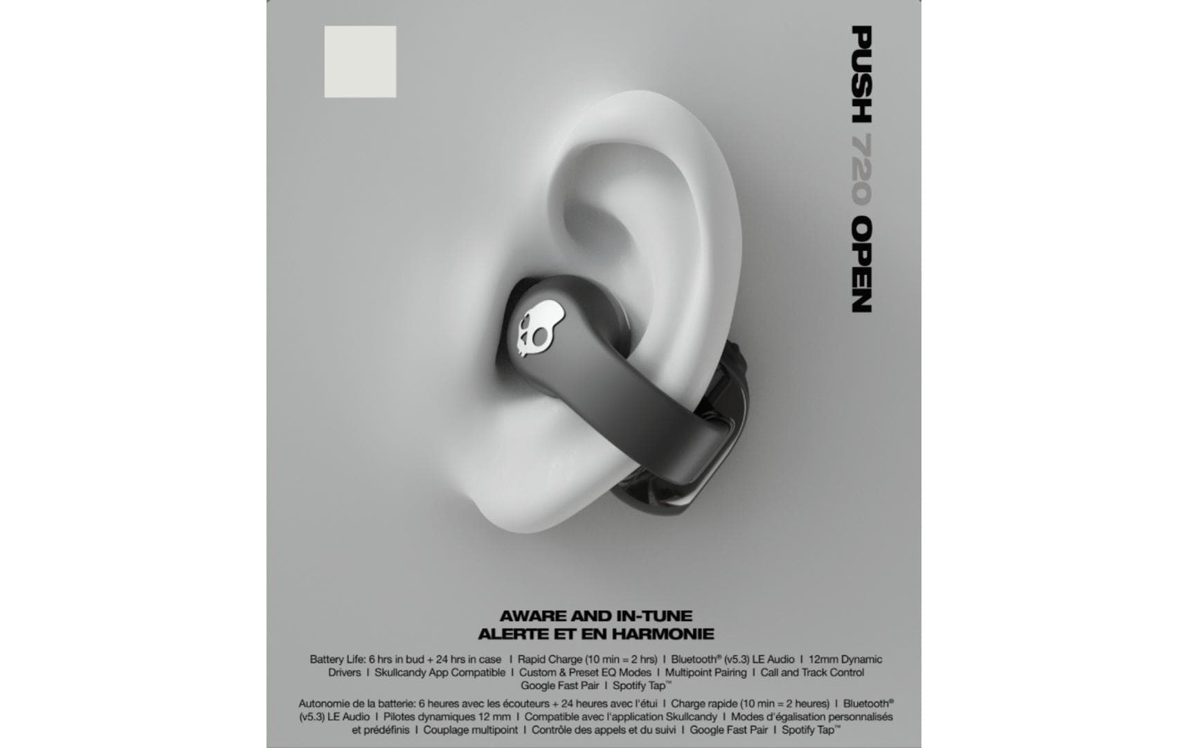 Skullcandy Push 720 – Knochenleitungs-Kopfhörer, Nackenbügel – Bluetooth – Weiss, bis 30 h