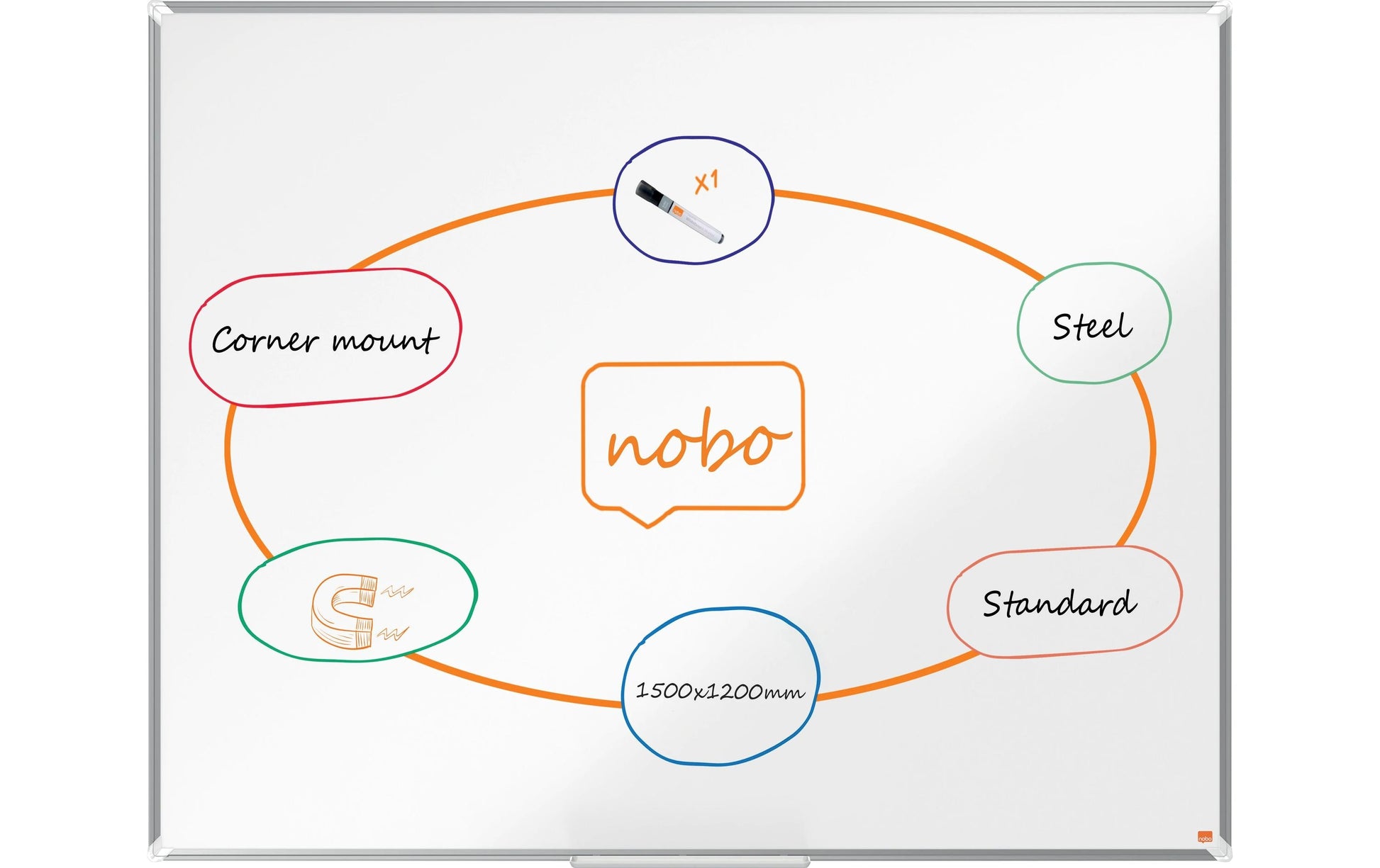 Nobo Whiteboard – 150 × 120 cm, lackierter Stahl, Aluminiumrahmen, Wandmontage, inkl. Stiftablage