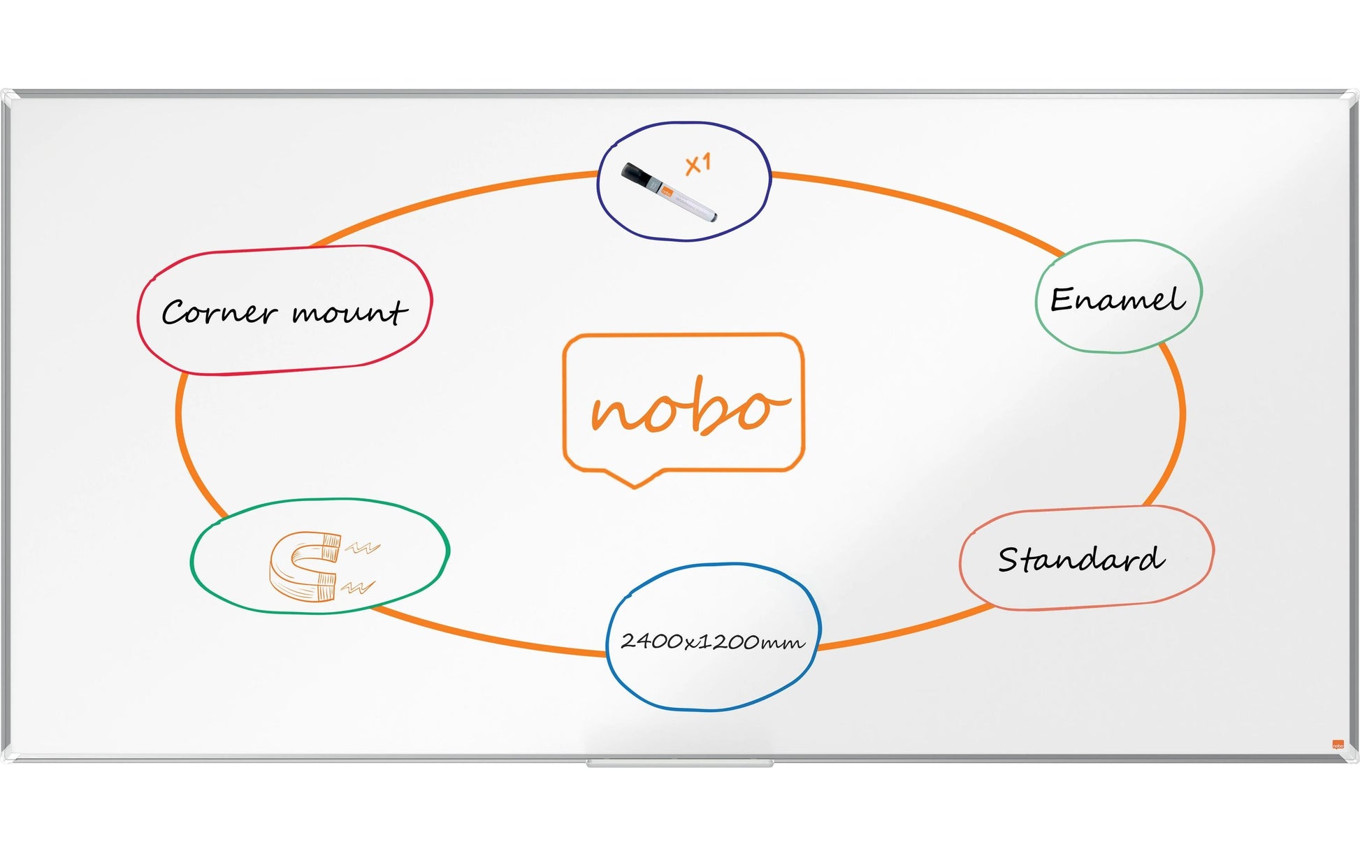 Nobo Whiteboard – 241,5 × 119,9 cm, Emaille, magnetisch, Aluminiumrahmen, Wandmontage