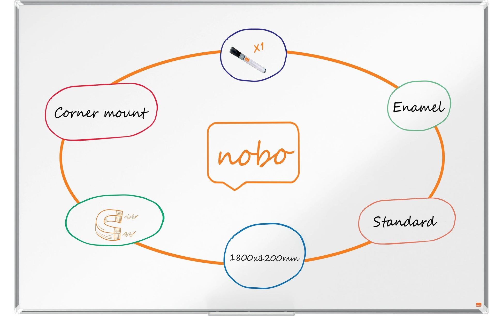 Nobo Whiteboard – 180 × 120 cm, Emaille, magnetisch, Aluminiumrahmen, Wandmontage