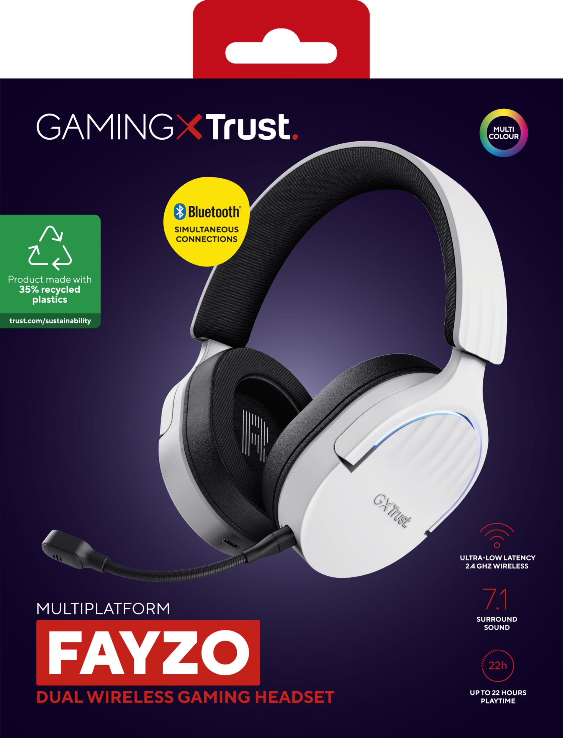 Trust GXT 491W FAYZO – Gaming-Headset – Kabelgebunden, abnehmbares Mikrofon, Surround-Sound – Weiss