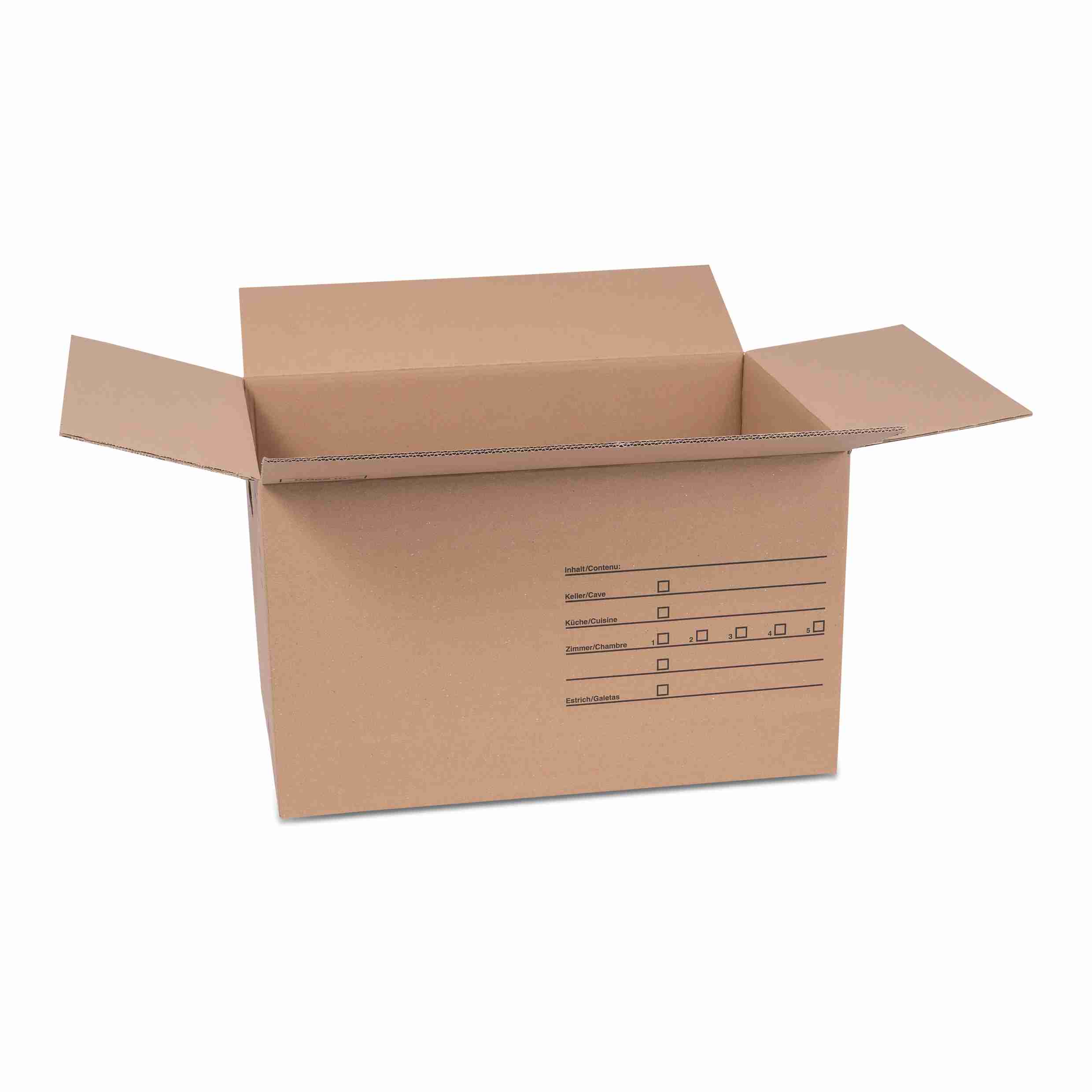 Model Versandbox – 594 × 394 × 350 mm, braun, Grifflöcher, Formularfelder – 1 Stk., ab 50 Stk.
