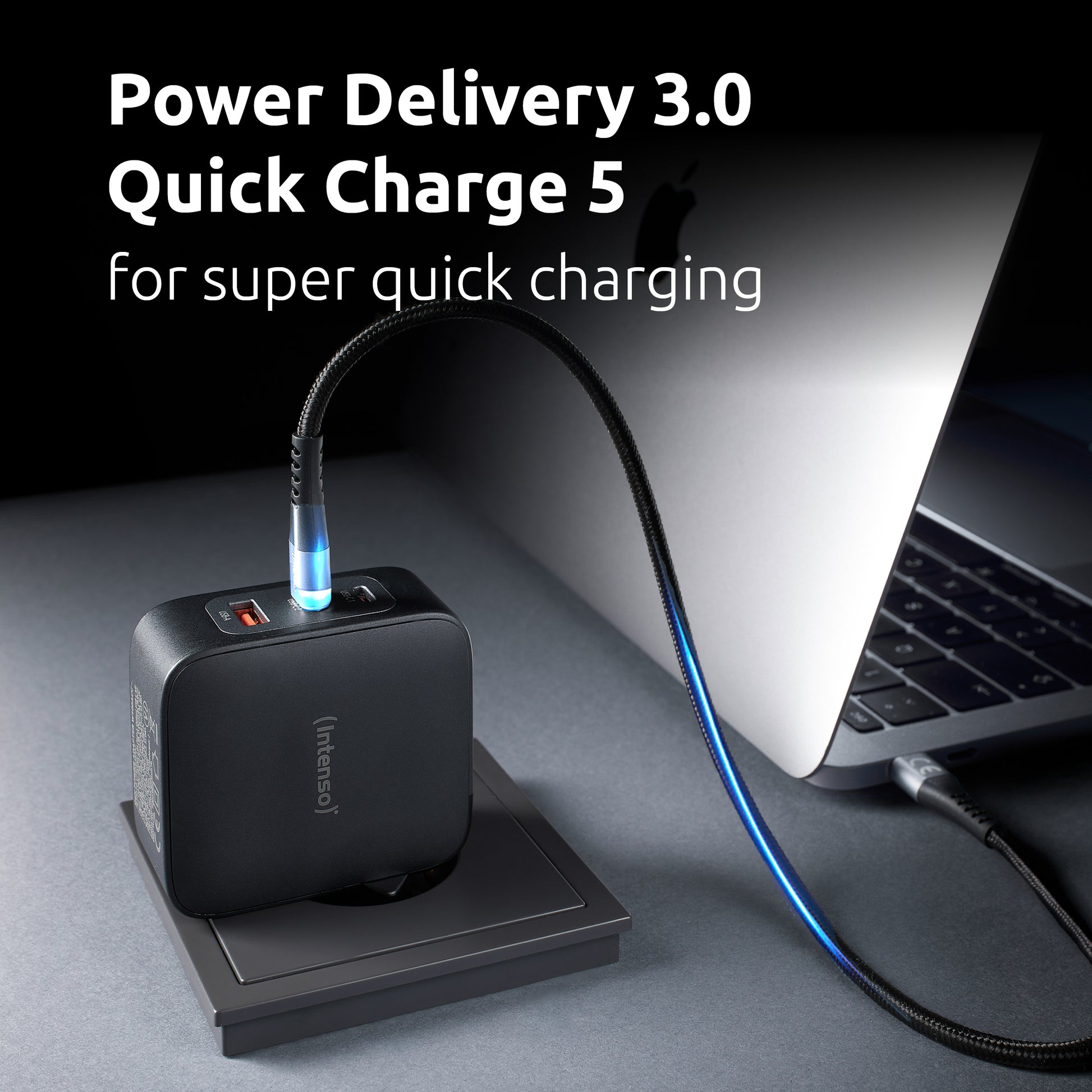 Intenso W100ACC USB-Ladegerät 100 W – USB-C×2, USB-A×1 – PD 3.0, PPS, QC 5, GaN – Schwarz
