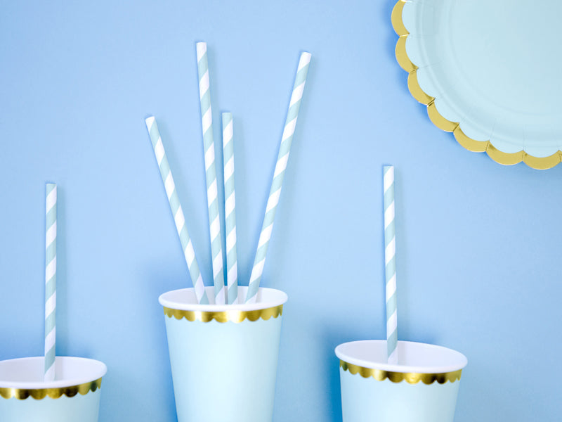 PartyDeco Papierstrohhalme, 19,5 cm, Hellblau/Weiss – 10 Stk.