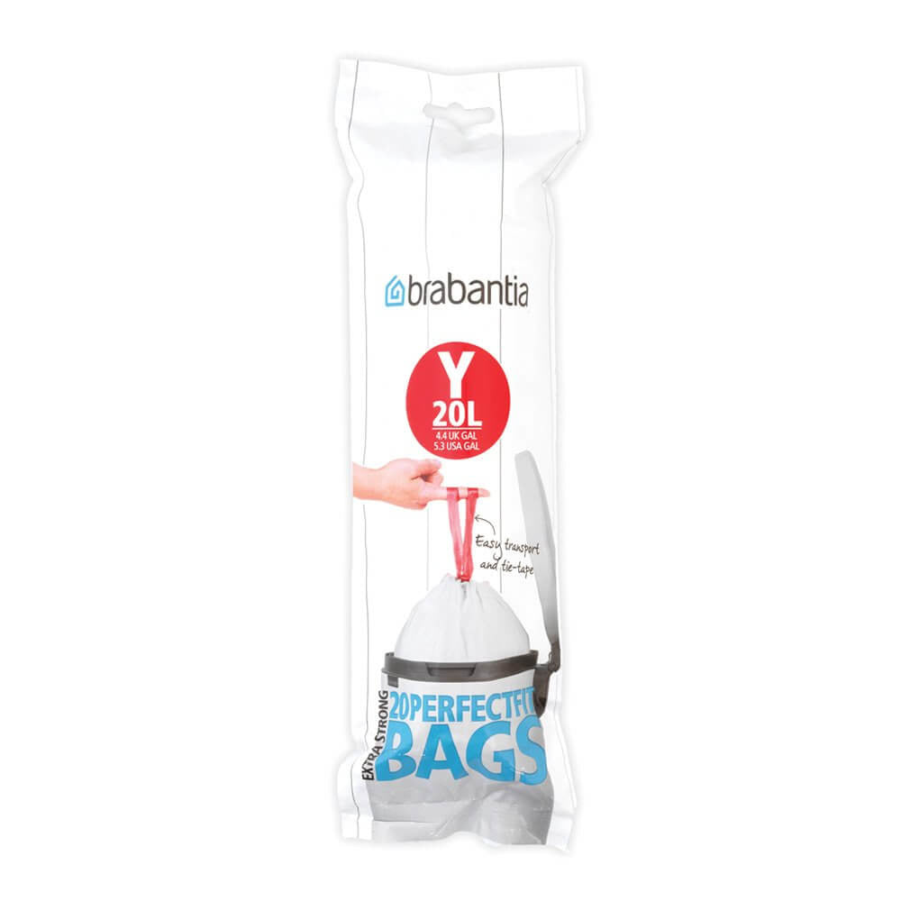 Brabantia Kehrichtsack für NewIcon 20 l – 20 l, mit Zugband, HDPE, weiss, 412 × 545 mm, 20 Stk