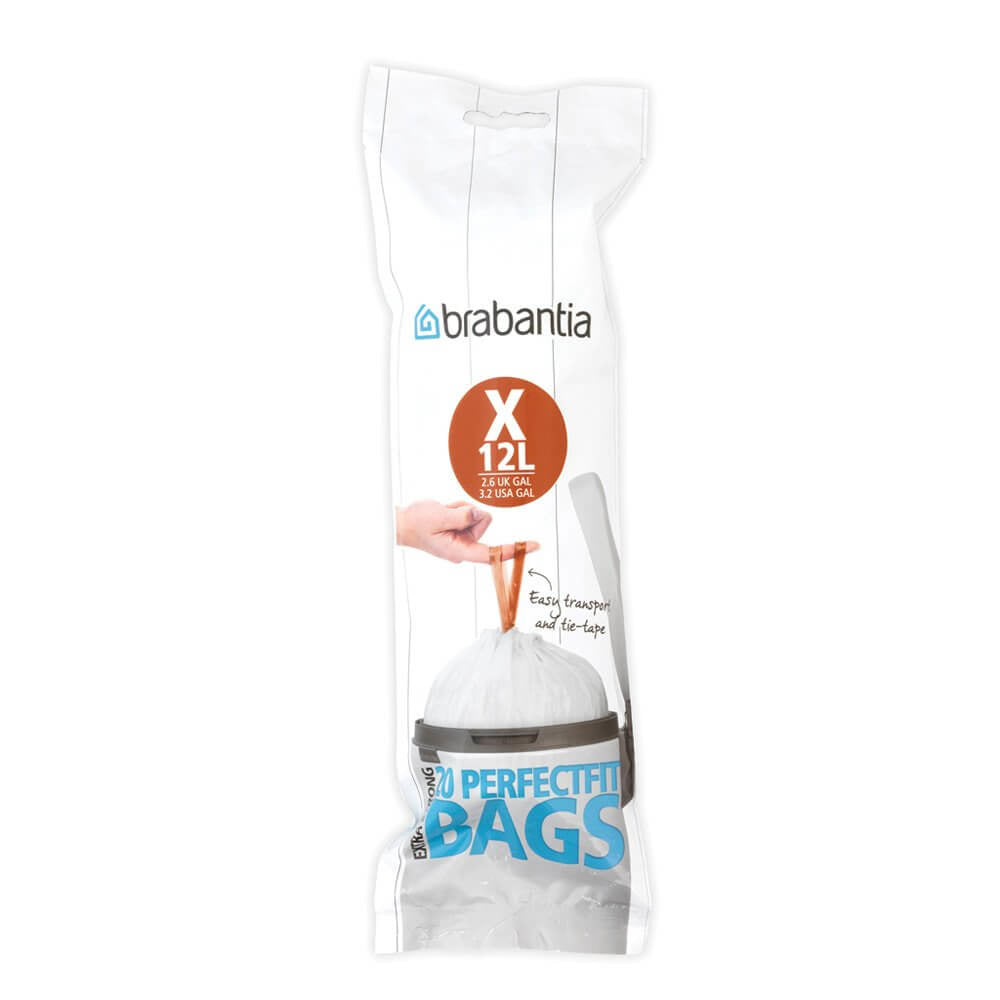 Brabantia Kehrichtsack PerfectFit – 12 l, mit Zugband, HDPE, weiss, 355 × 490 mm, 20 Stk