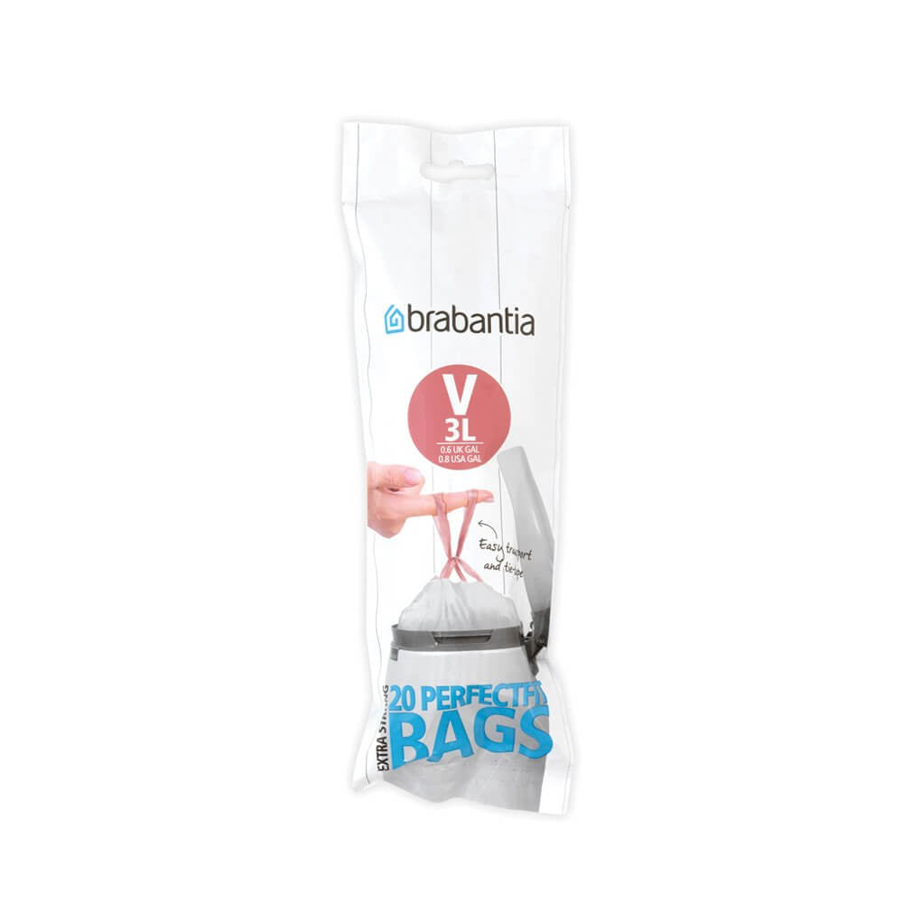 Brabantia Kehrichtsack für PerfectFit – 3 l, mit Zugband, HDPE, weiss, 235 × 290 mm, 20 Stk